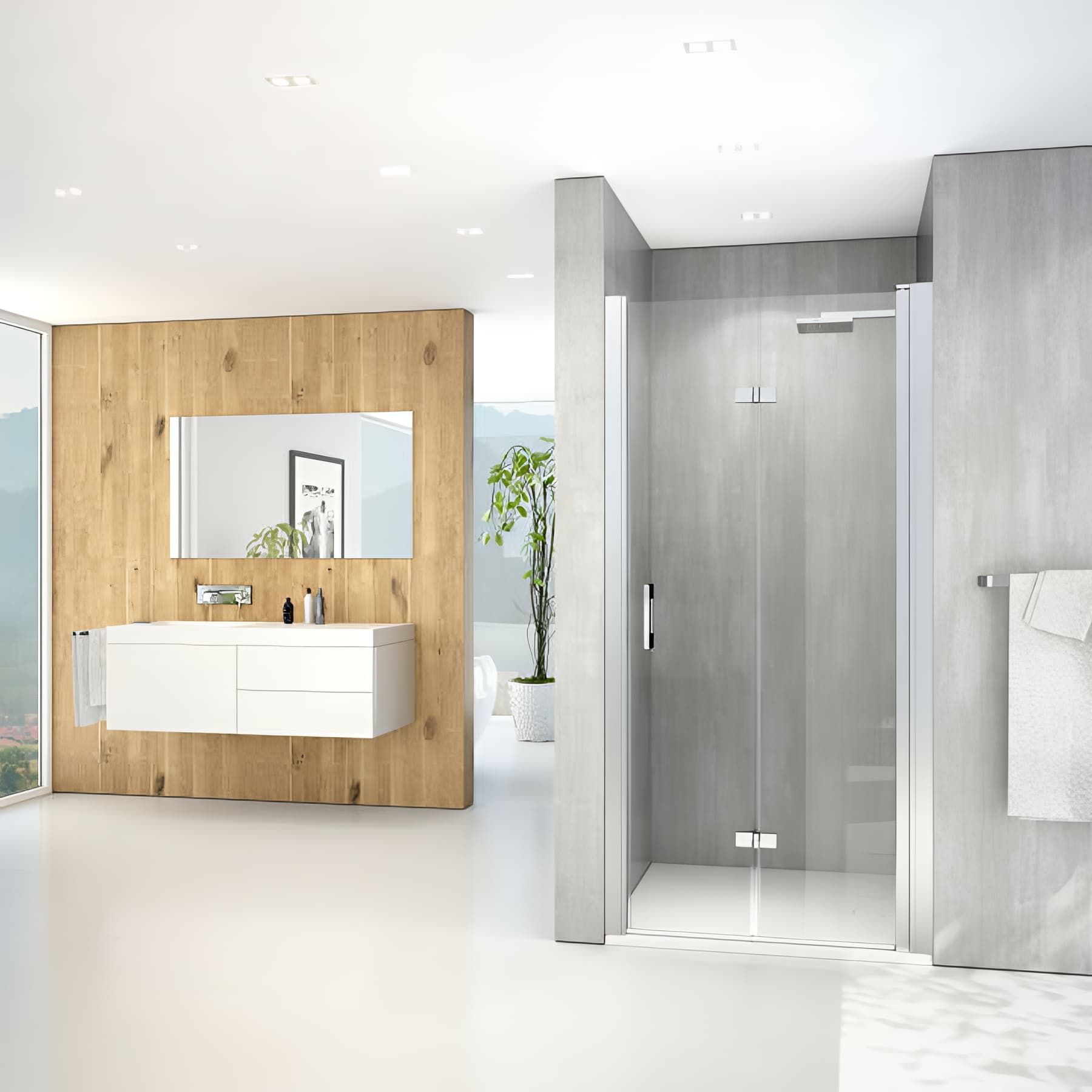 Paroi de douche pivotante repliable largeur 105 cm hauteur 200 cm profilé argent poli verre clair clean