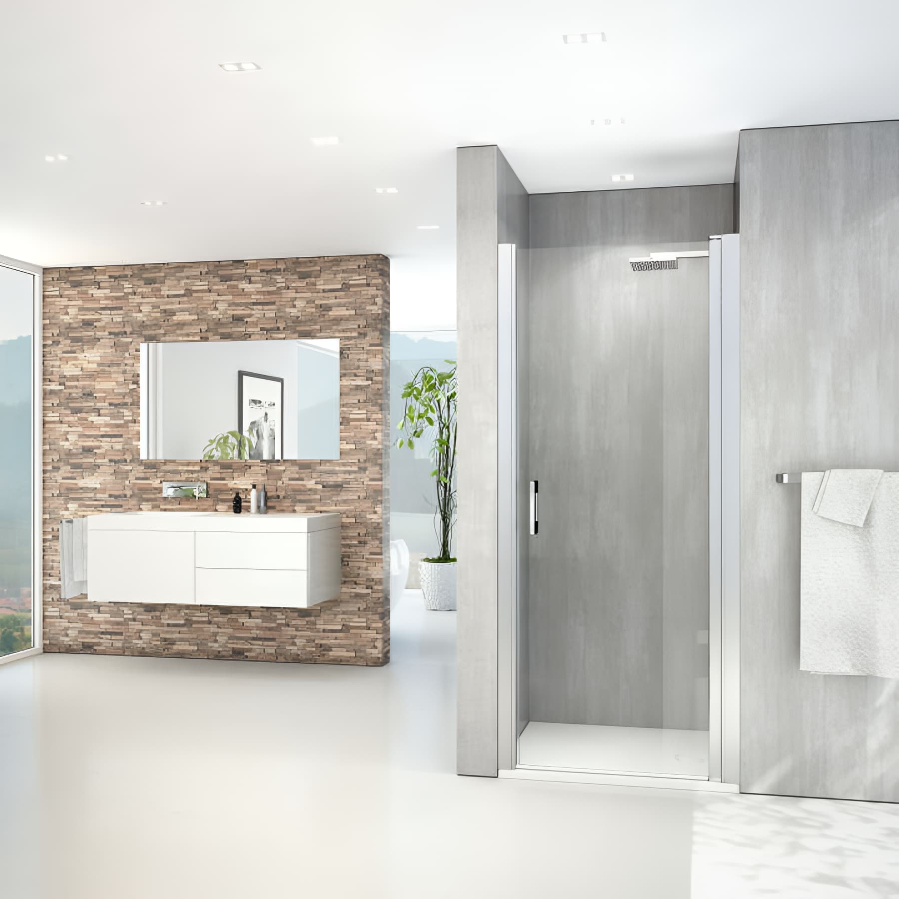 Paroi de douche pivotante largeur 75cm hauteur 200 cm profilé argent poli verre clair clean