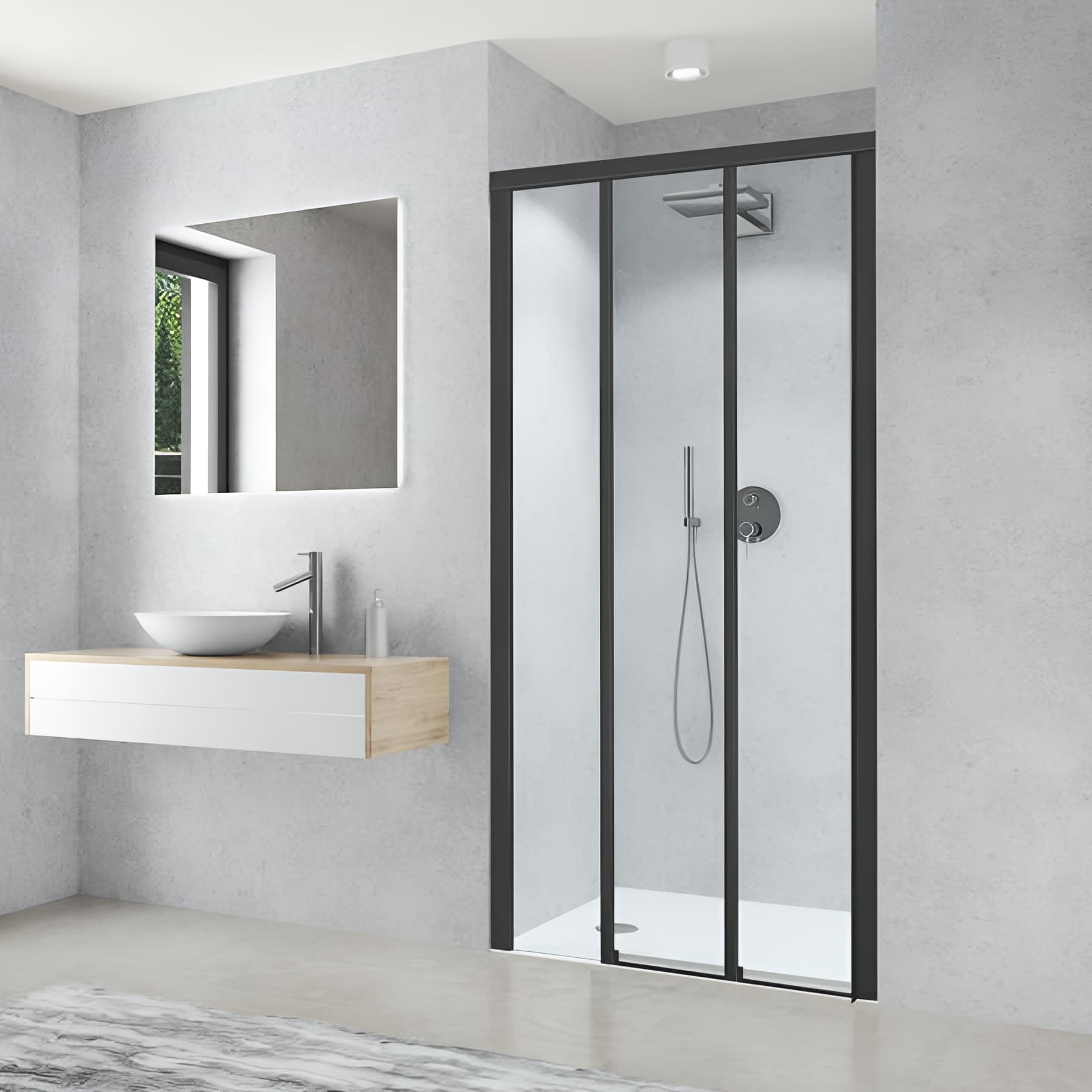 Demi paroi de douche angle coulissante largeur 90cm hauteur 200 cm profilé noir verre clair clean