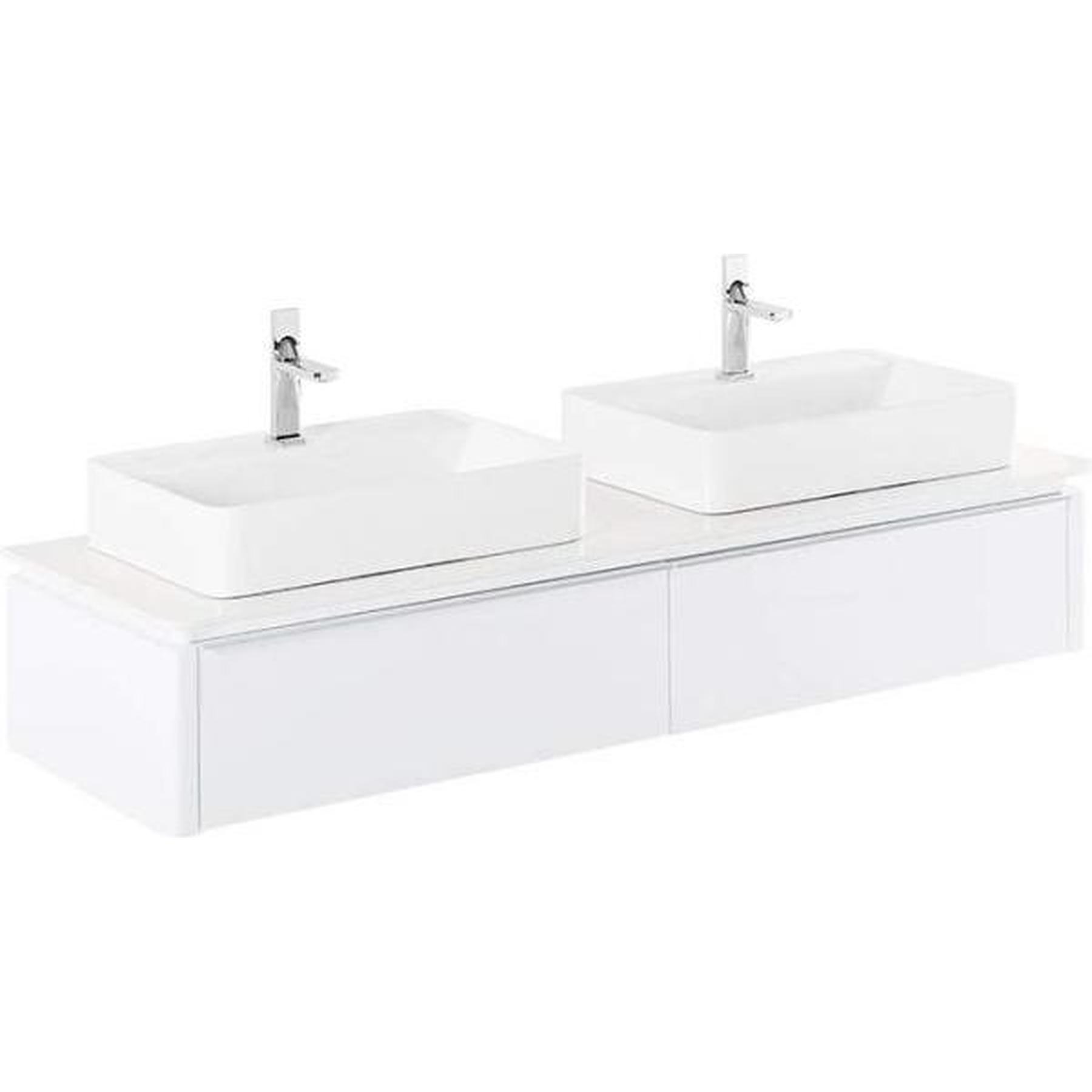 Meuble salle de bains suspendu 160 Gamme PRO SANINDUSA plan perce pour 2 Vasque a poser sur plan Sanlife couleur blanc  