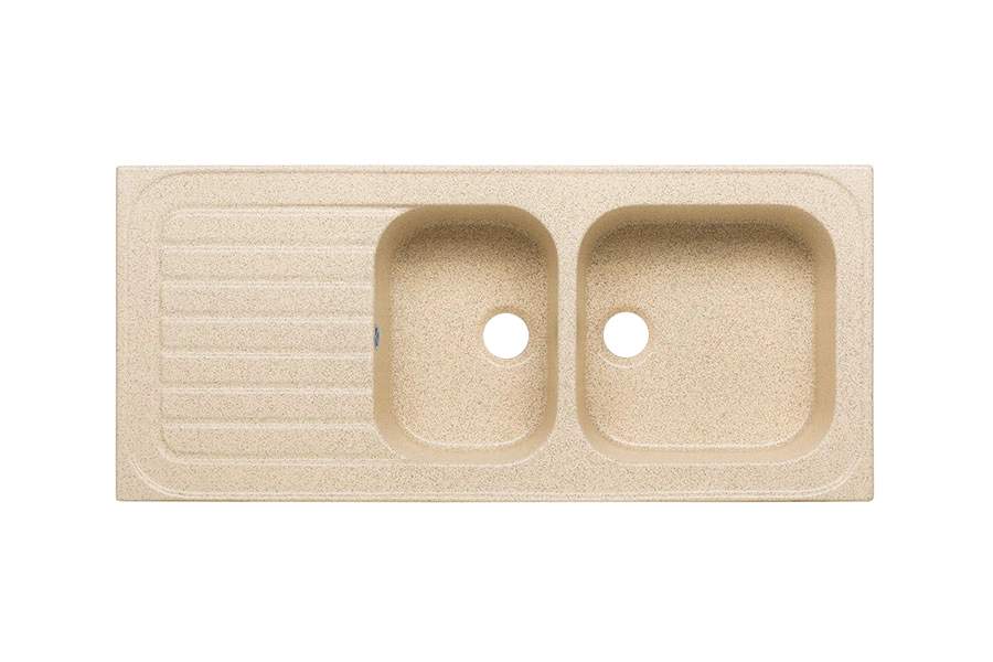 Évier 2 bacs 1 égouttoir à encastrer par dessus céramique SANINDUSA TROIA 112,5x50 hauteur 21,5cm avec trop-plein granit beige clair