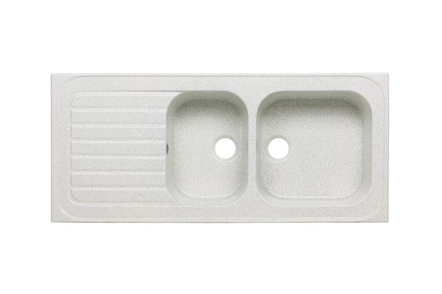 Évier 2 bacs 1 égouttoir à encastrer par dessus céramique SANINDUSA TROIA 112,5x50 hauteur 21,5cm avec trop-plein couleur granit bleu