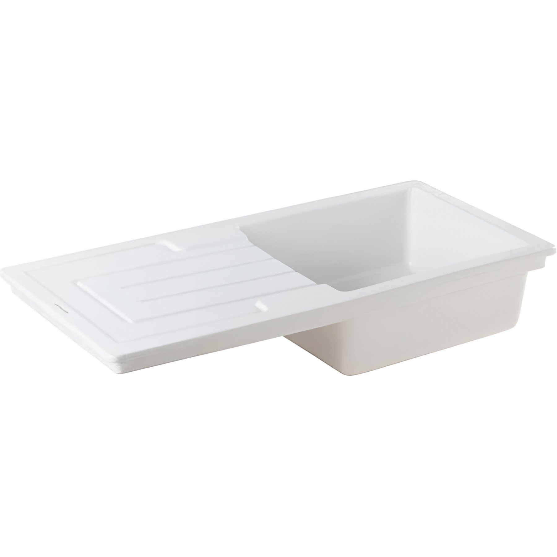 Évier 1 bac 1 égouttoir à encastrer par dessus 100x50cm hauteur 21cm céramique SANINDUSA Reno trop-plein inclus blanc