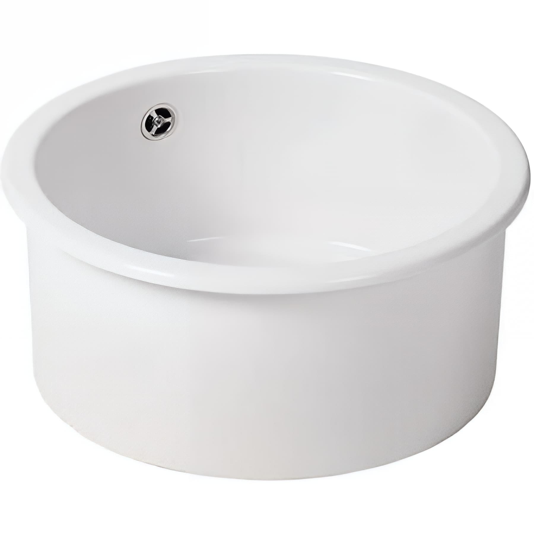 Évier 1 bac rond diamètre 44,5cm hauteur 19,7cm à encastrer en céramique traditionnelle SANINDUSA Valet blanc livré avec bonde