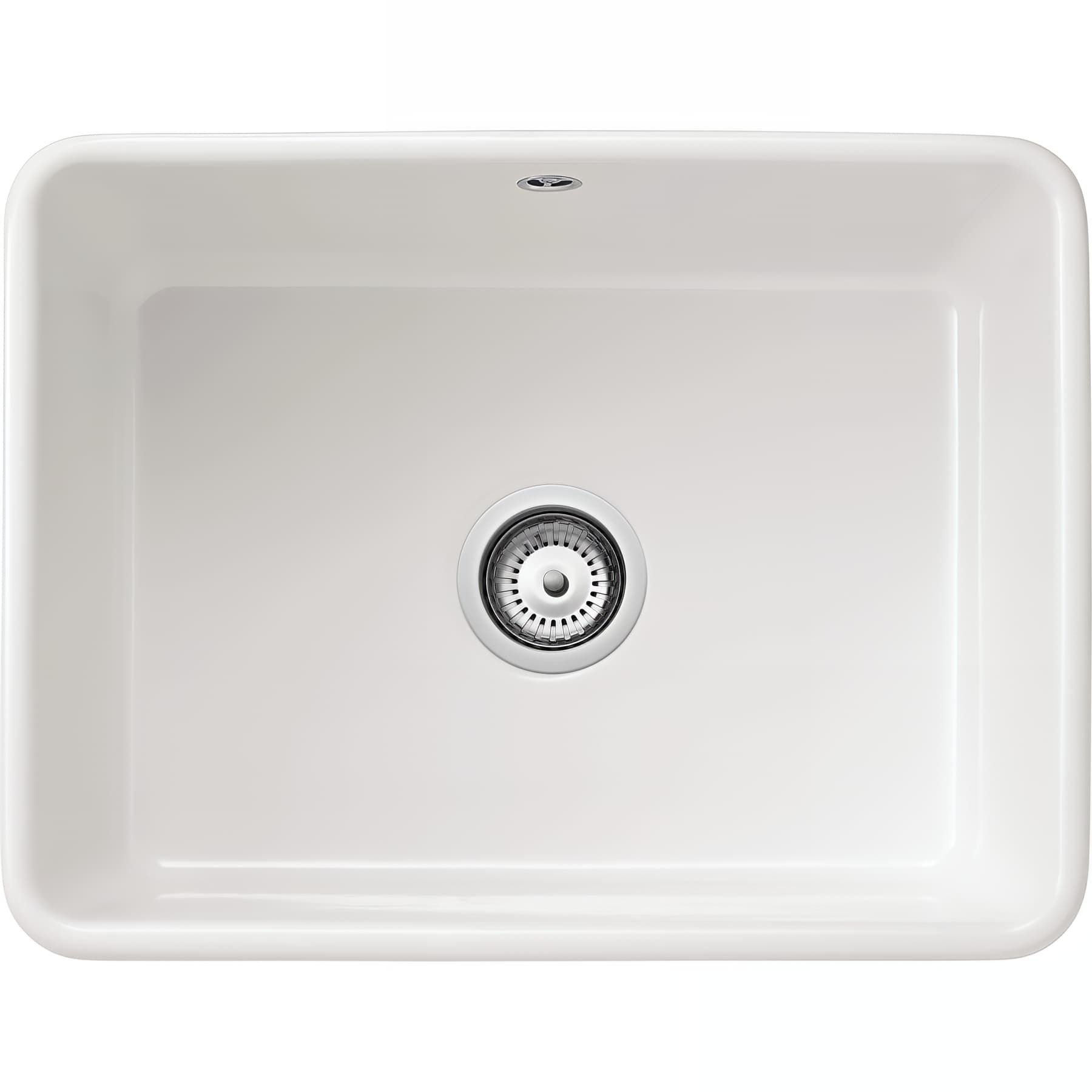 Évier 1 bac à encastrer ou à poser sur plan 59x46cm hauteur 25cm grès fin tradionnel SANINDUSA Farmhouse blanc (livré avec vidage)