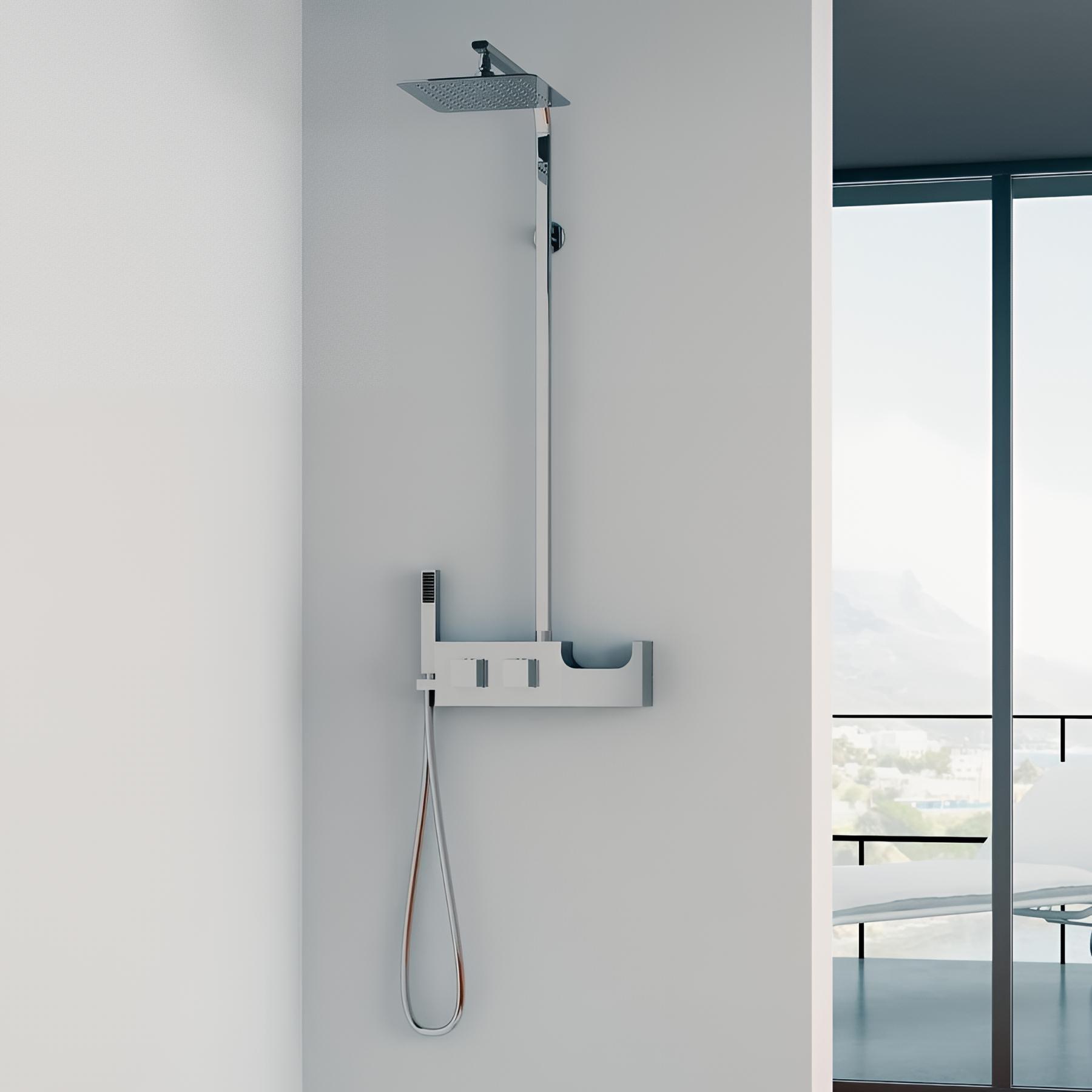 Colonne de douche KINEDO AQUACHROME équipée mitigeur thermostatique teinte de finition chromé colonne de douche gamme PRO fabriquée en France