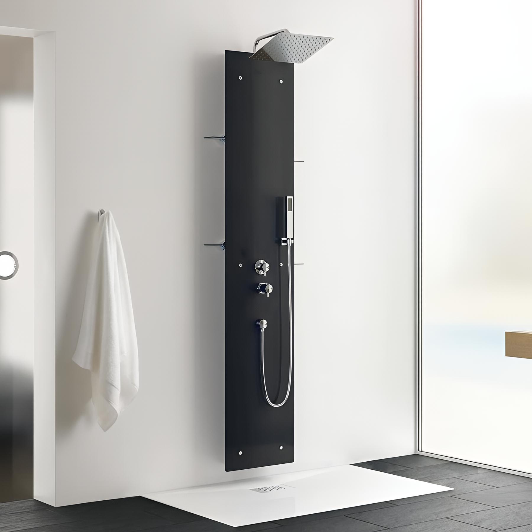 Colonne de douche KINEDO AQUAGLASS hydromassante teinte de finition perle noire colonne de douche gamme PRO fabriquée en France