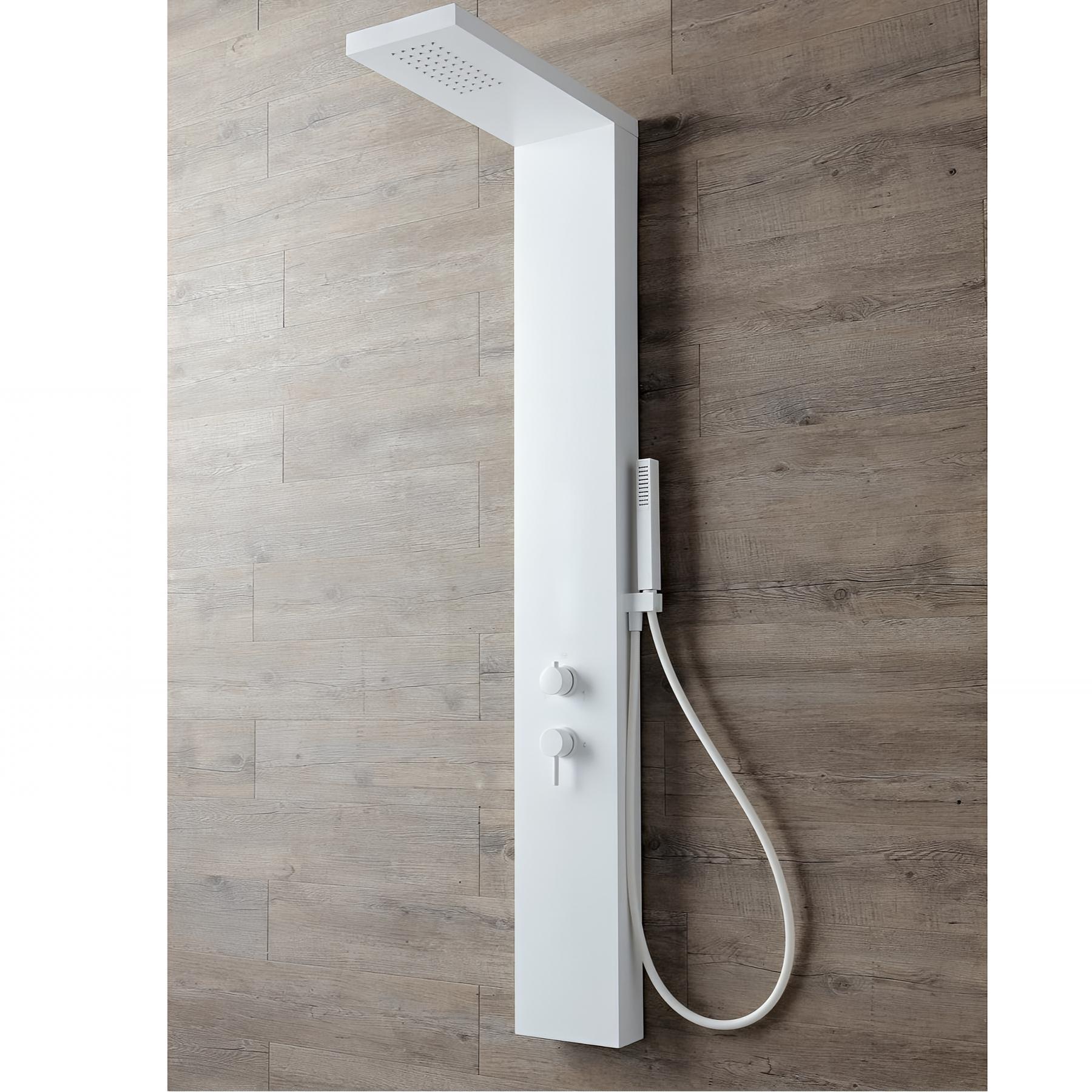 Colonne de douche KINEDO AQUASTYLE équipée mitigeur thermostatique teinte de finition blanc mat colonne de douche gamme PRO fabriquée en France
