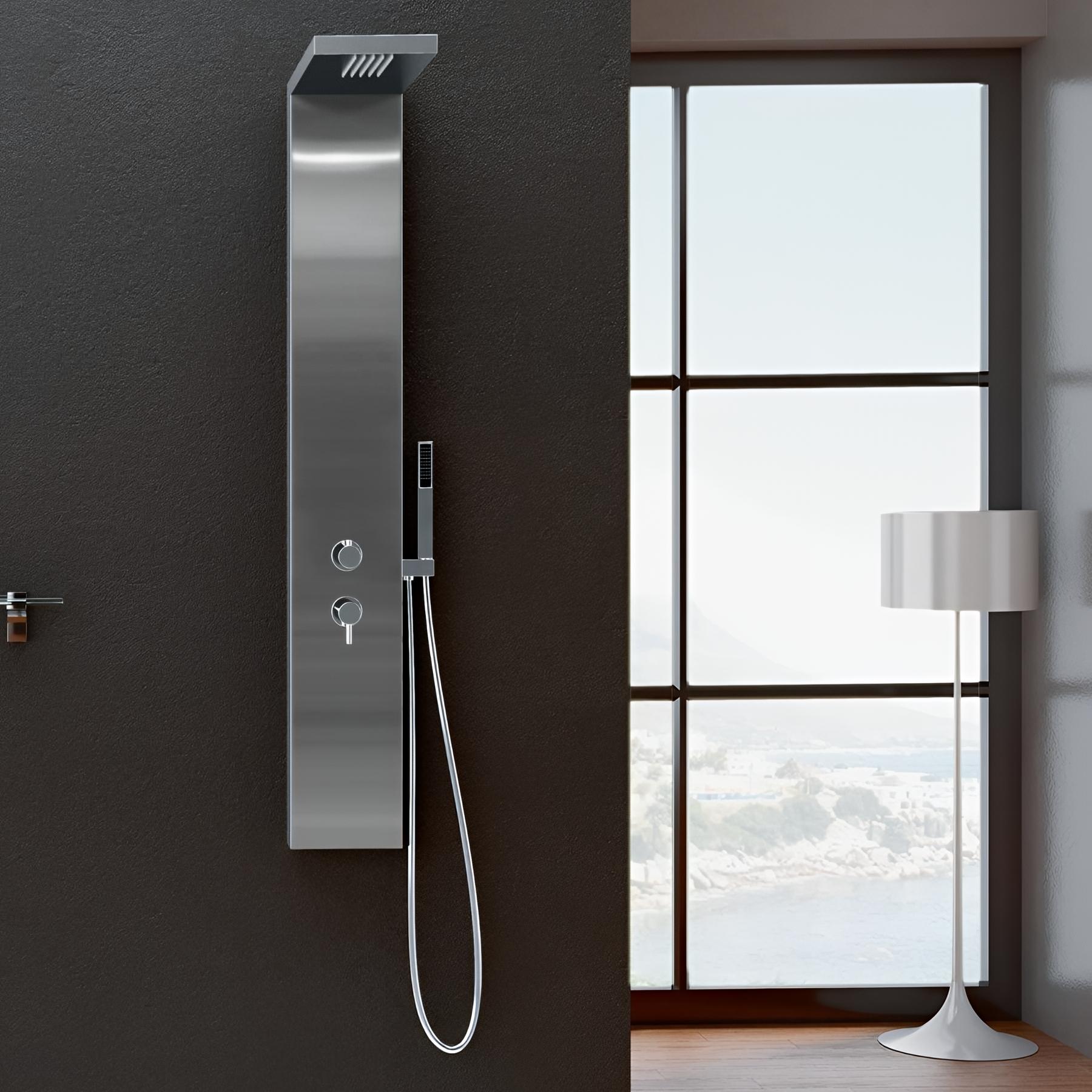 Colonne de douche KINEDO AQUASTYLE équipée mitigeur thermostatique teinte de finition inox brossé colonne de douche gamme PRO fabriquée en France