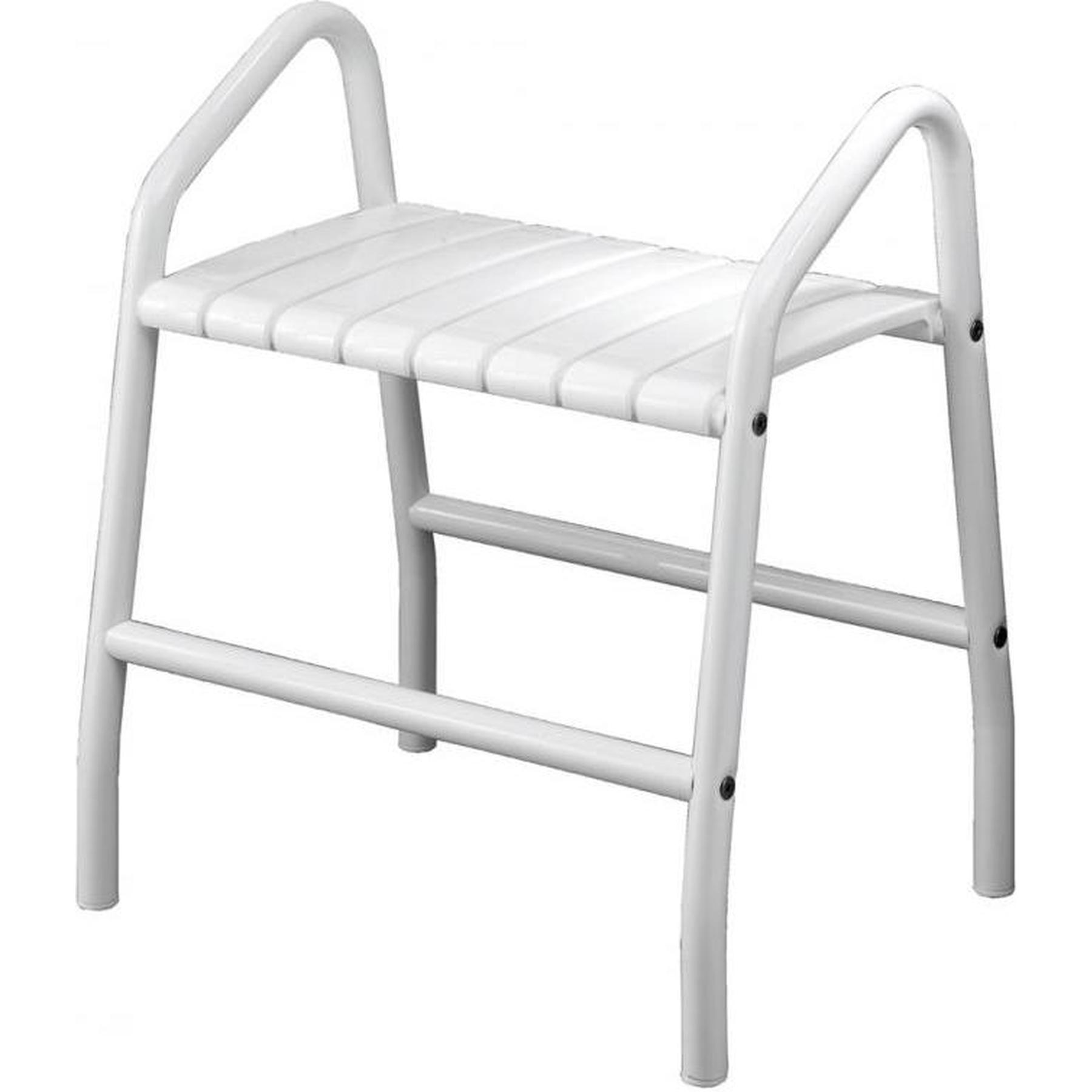 Tabouret de douche Gamme PRO PELLET 2 poignées assise 8 lattes blanc pied alu blanc Ø 30 mm 