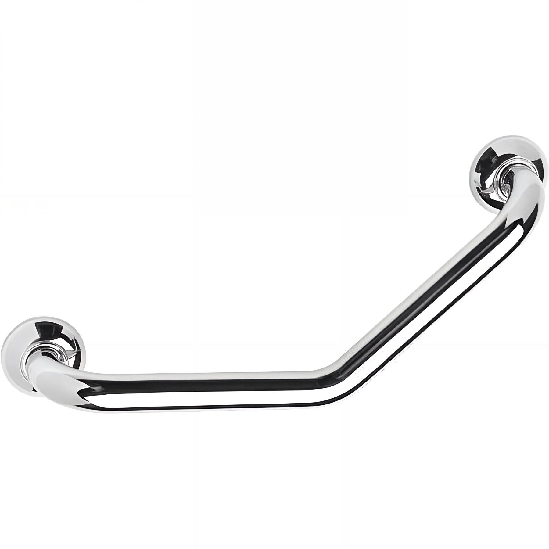 Barre PMR d'appui normes handicapé Gamme PRO PELLET coudée 135° 200x200 mm tube laiton chromé Ø 32 mm cache brillant