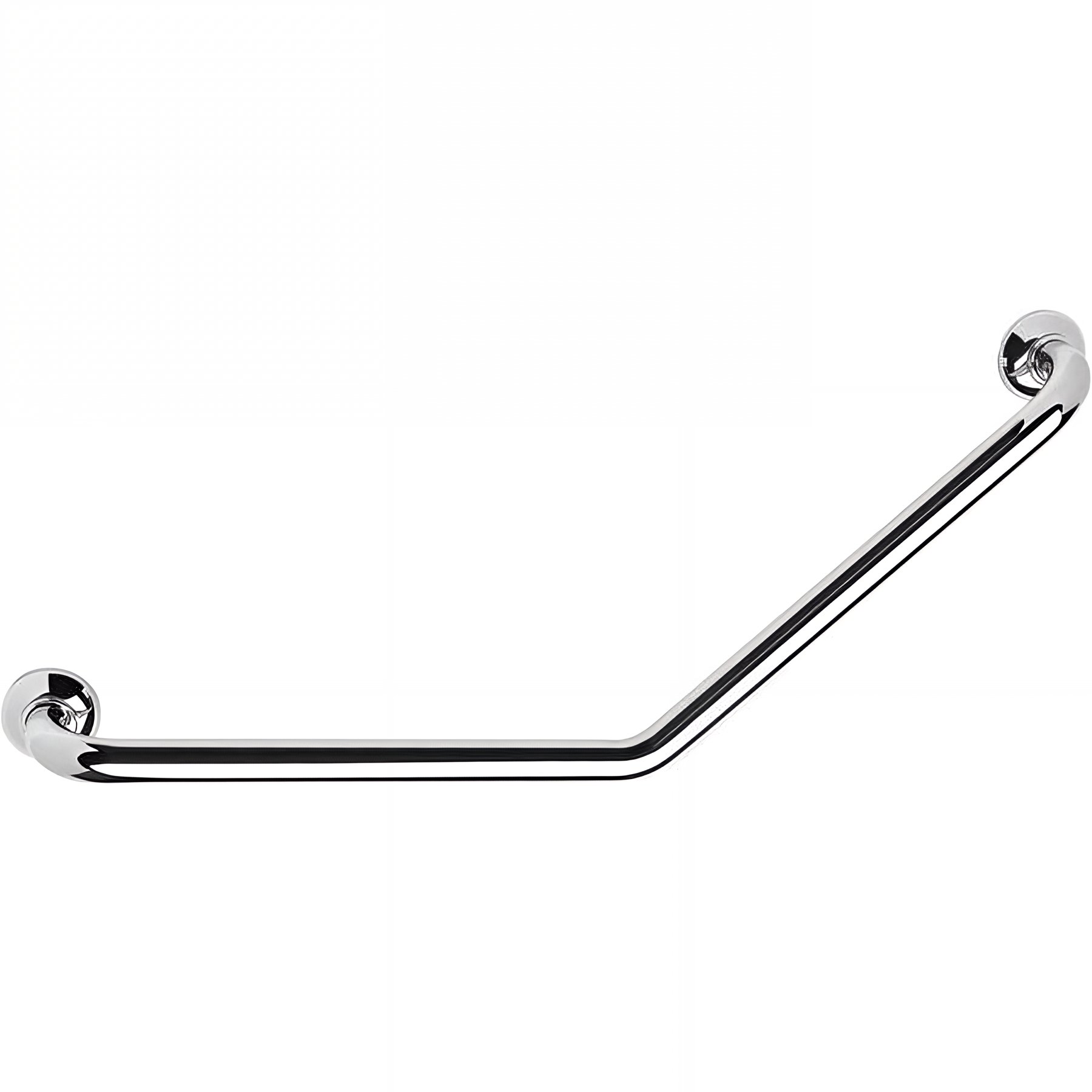 Barre PMR d'appui normes handicapé Gamme PRO PELLET coudée 135° 400x400mm tube laiton chromé Ø 32 mm cache brillant