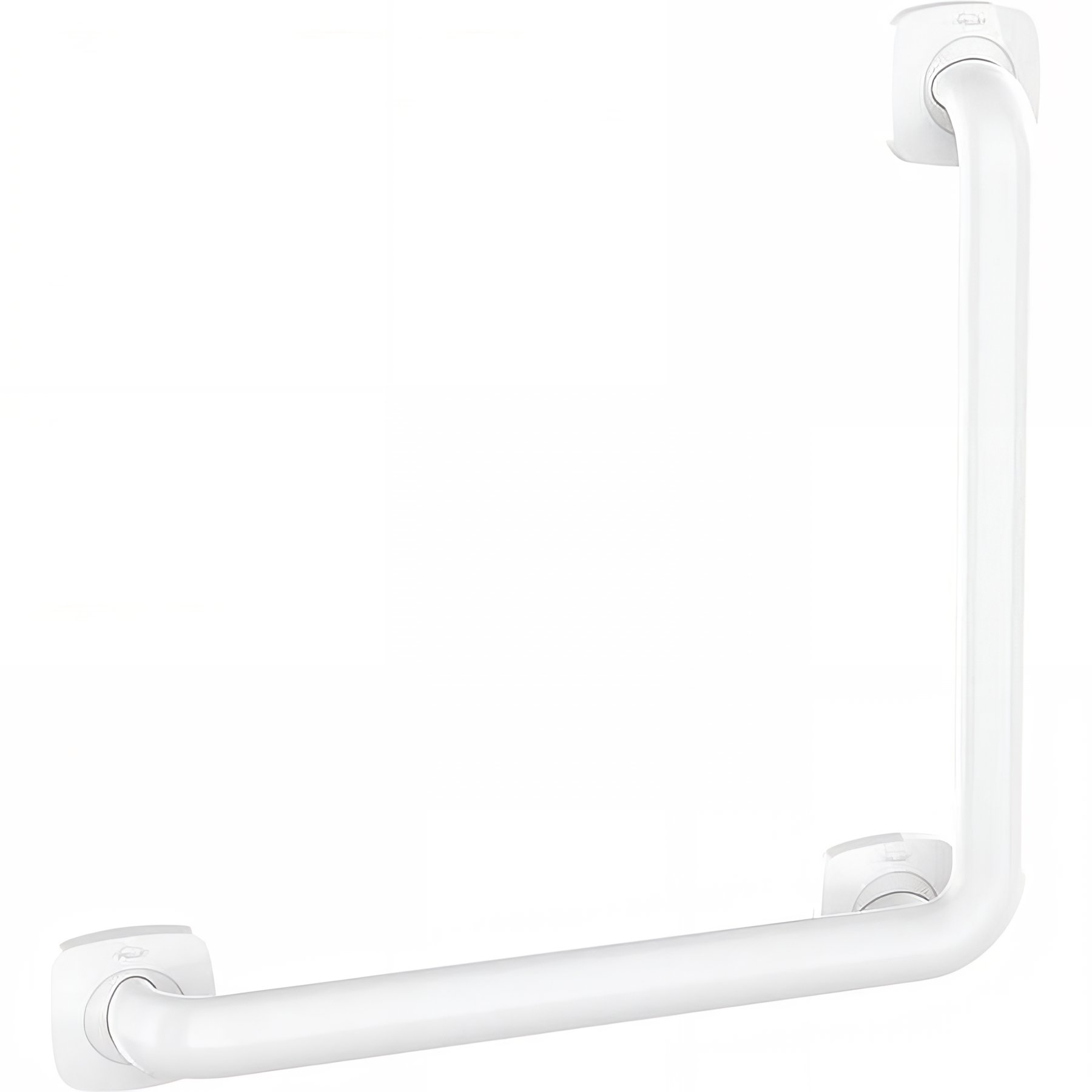 Barre PMR d'appui normes handicapé Gamme PRO PELLET 90° 3 points de fixation symétrique 389x389mm ERGOLIFE Nylon blanc Ø 38x25 mm