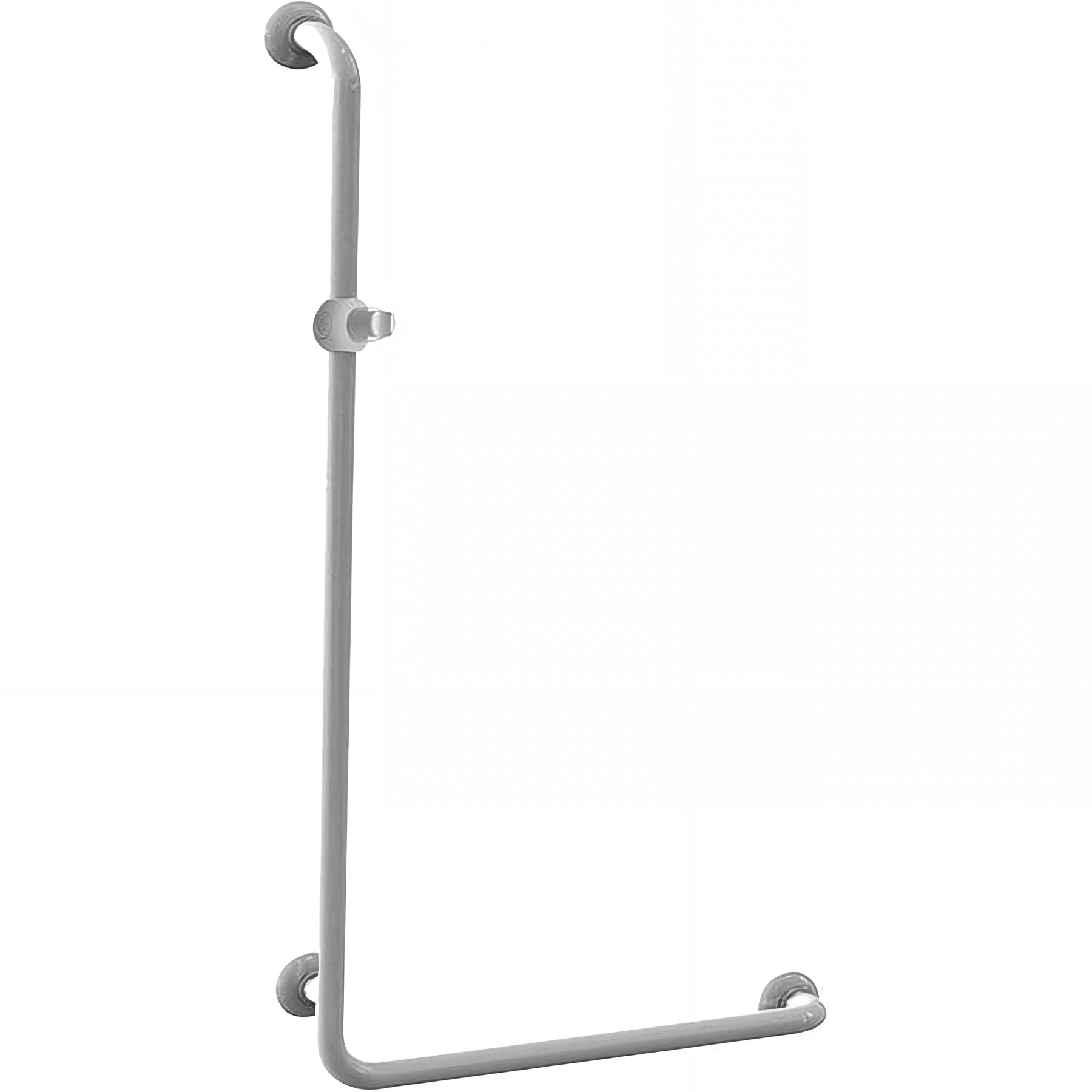 Barre PMR d'appui normes handicapé Gamme PRO PELLET 90° gauche 590x1100mm avec support douchette alu époxy blanc Ø30 mm
