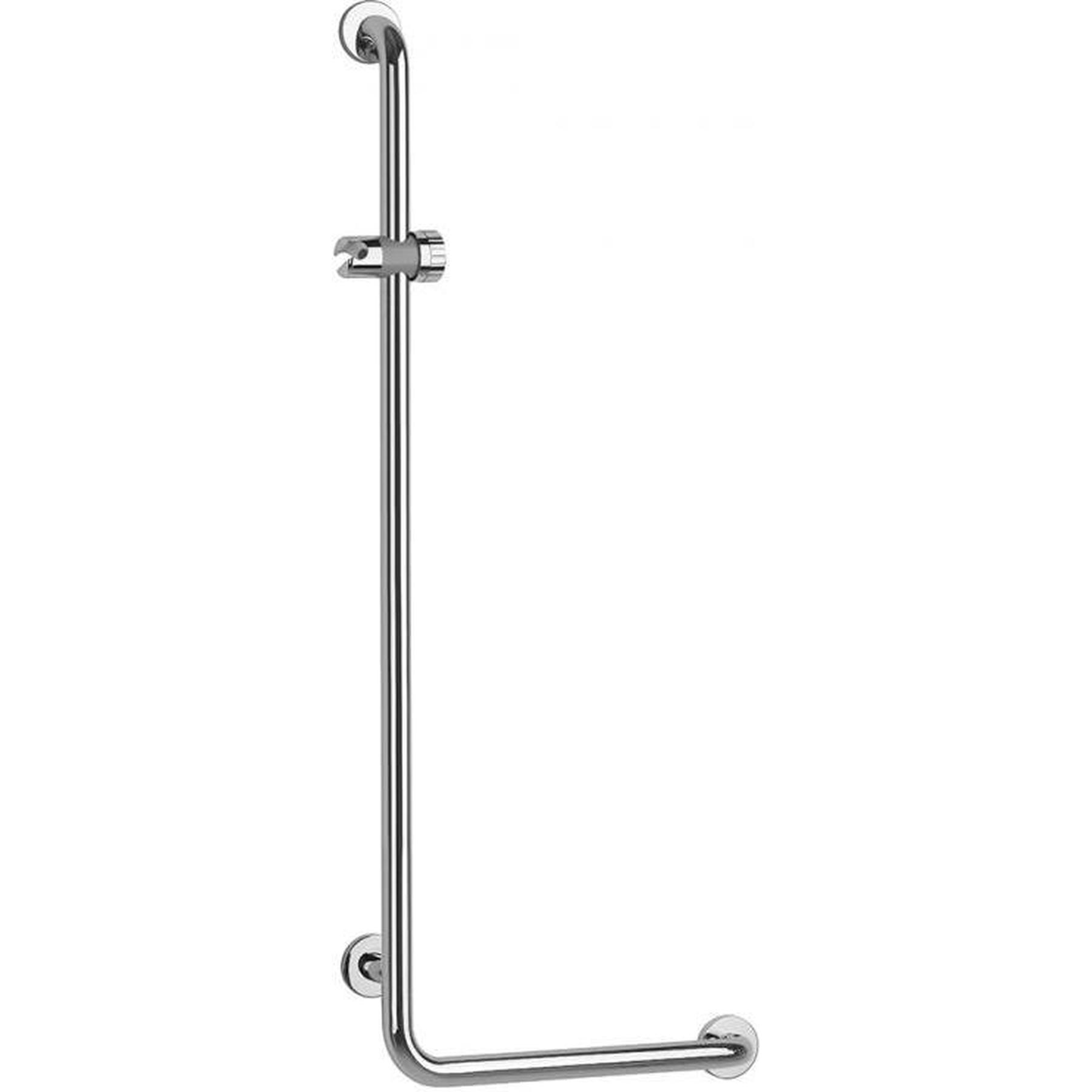 Barre PMR d'appui normes handicapé Gamme PRO PELLET 90° à gauche 522x1122 mm avec support douchette inox brillant Ø32 mm