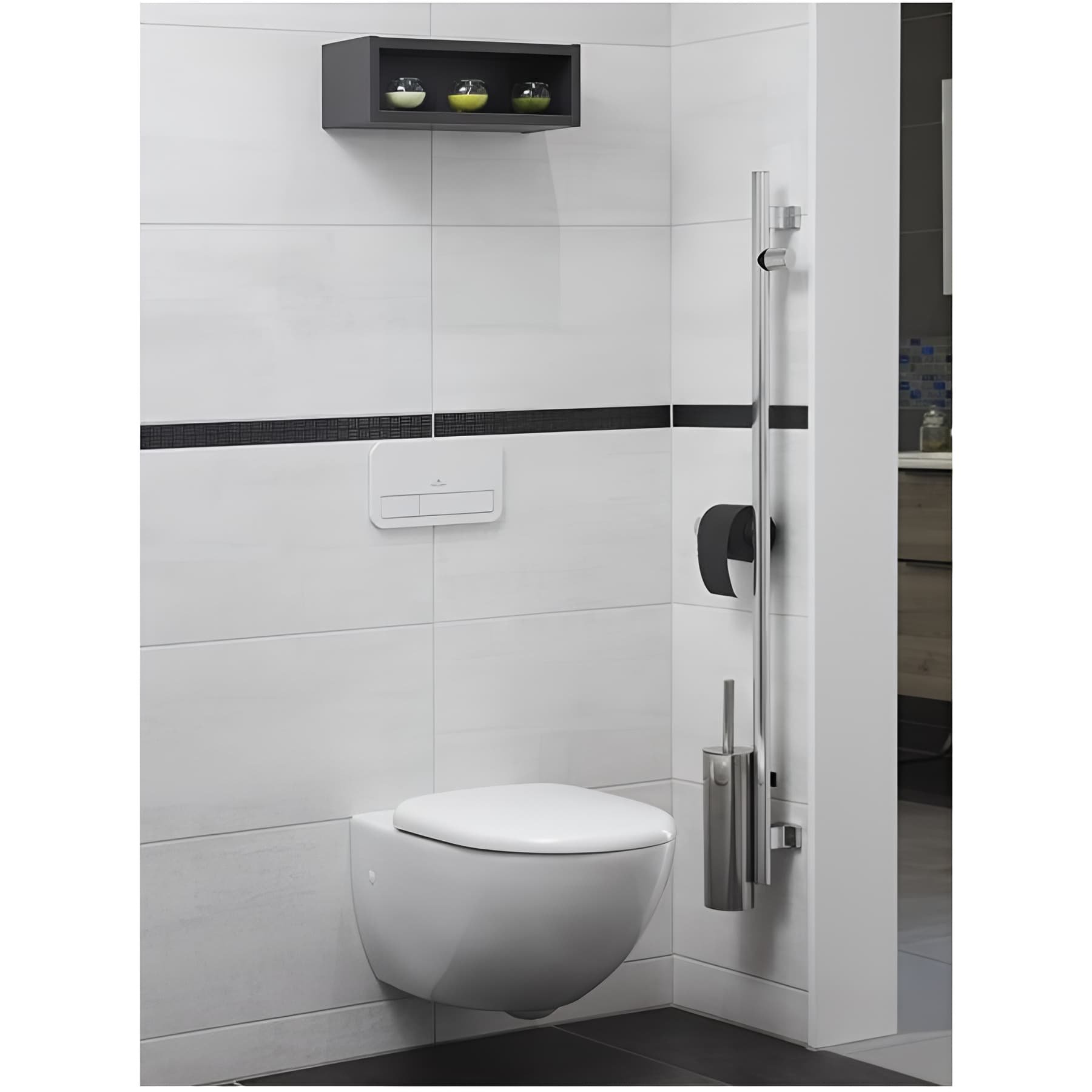 Barre PMR d'appui normes handicapé Gamme PRO PELLET verticale multifonctions H1050 mm avec 3 accessoires anodisé