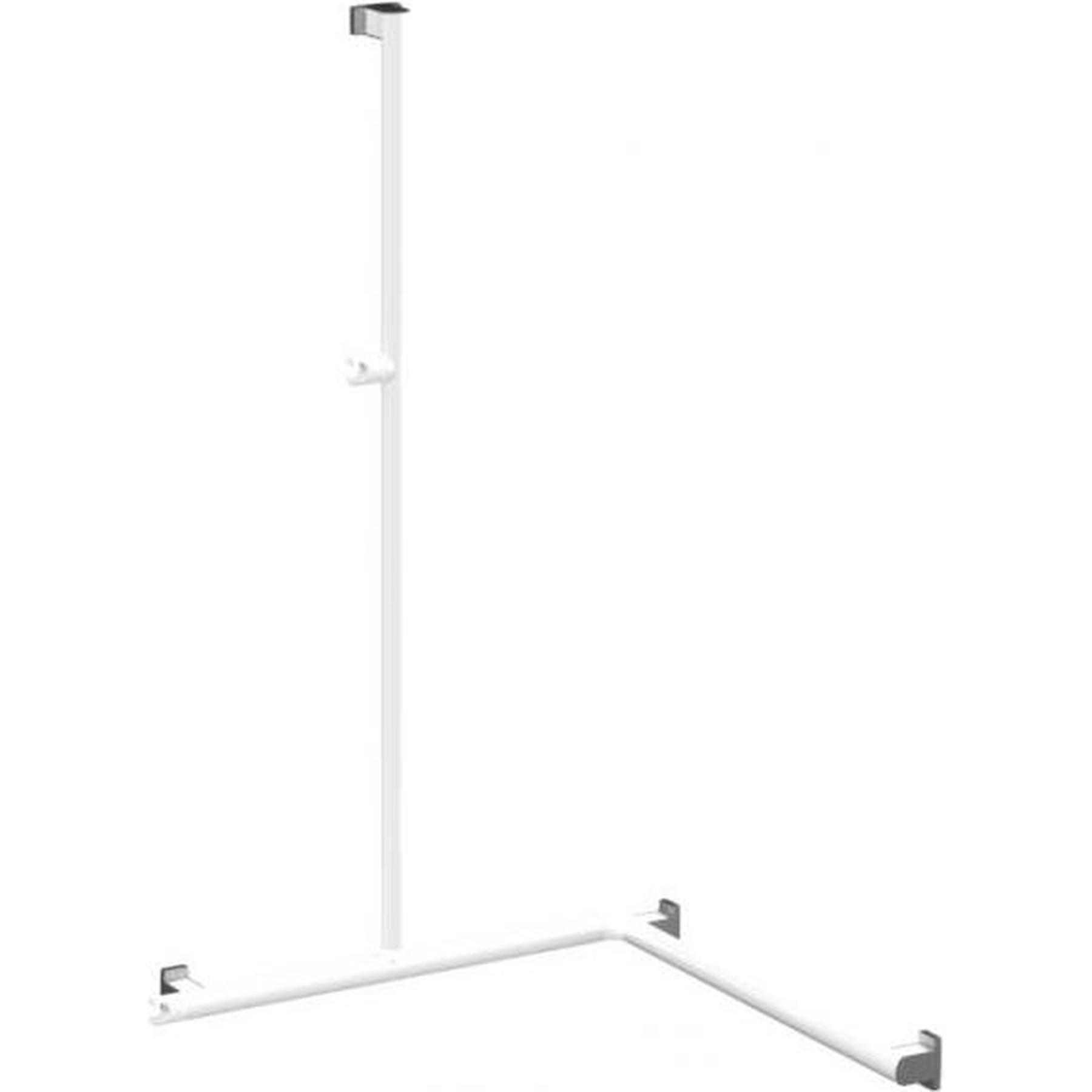 Barre PMR d'appui normes handicapé Gamme PRO PELLET angle 2 murs avec support douchette tube alu Blanc Ø 38x25mm