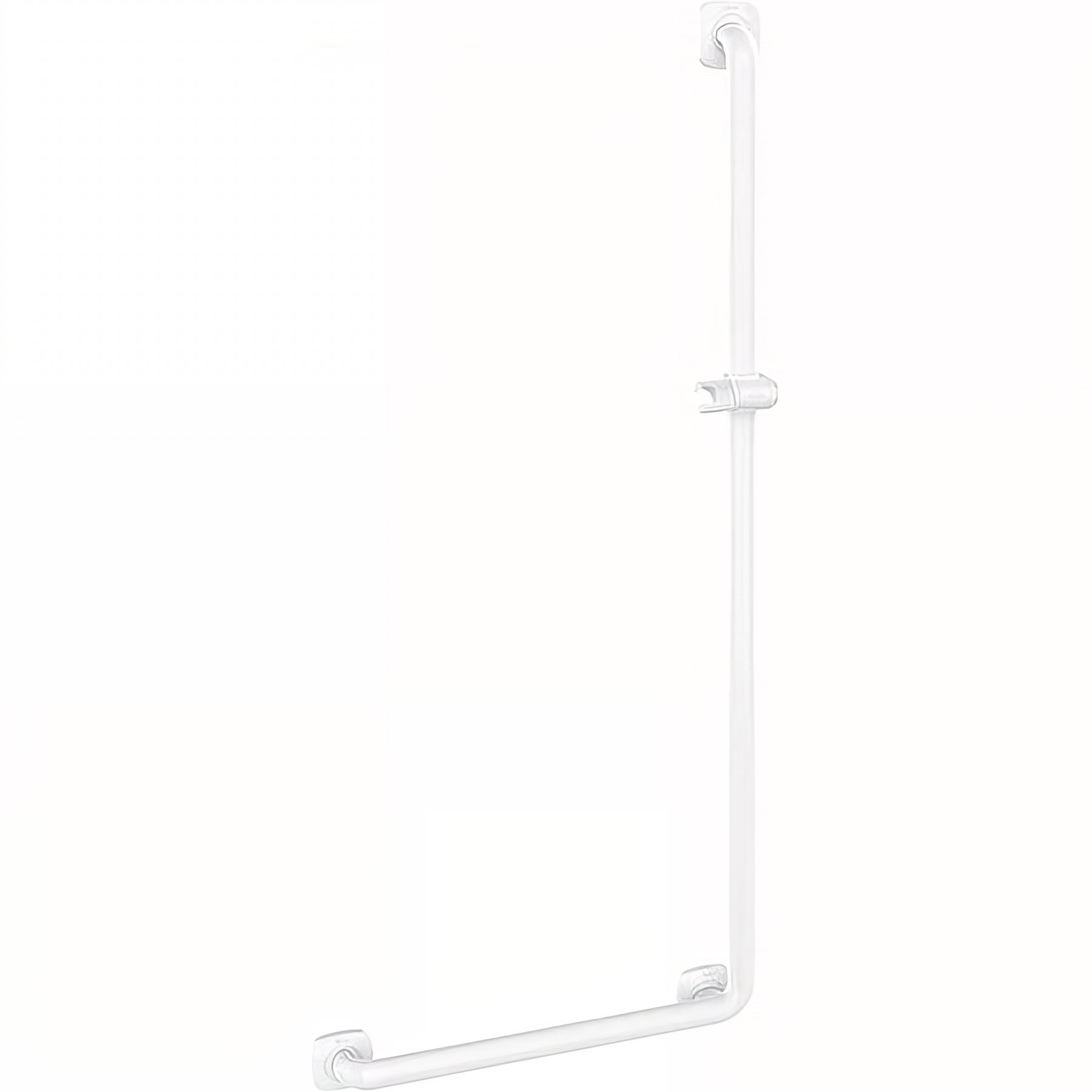 Barre PMR d'appui normes handicapé Gamme PRO PELLET coudée en L droite 576 x 1276 mm ERGOLIFE Nylon blanc Ø 38x25mm