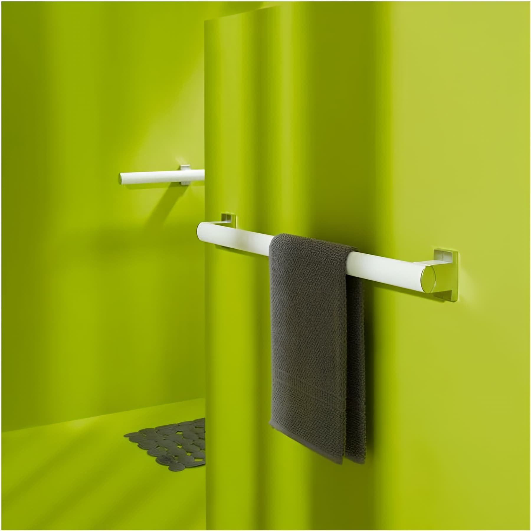 Barre PMR de relèvement droite normes handicapé Gamme PRO PELLET longueur 40cm tube alu blanc Ø 38 x 25 mm cache-fixations chromé mat