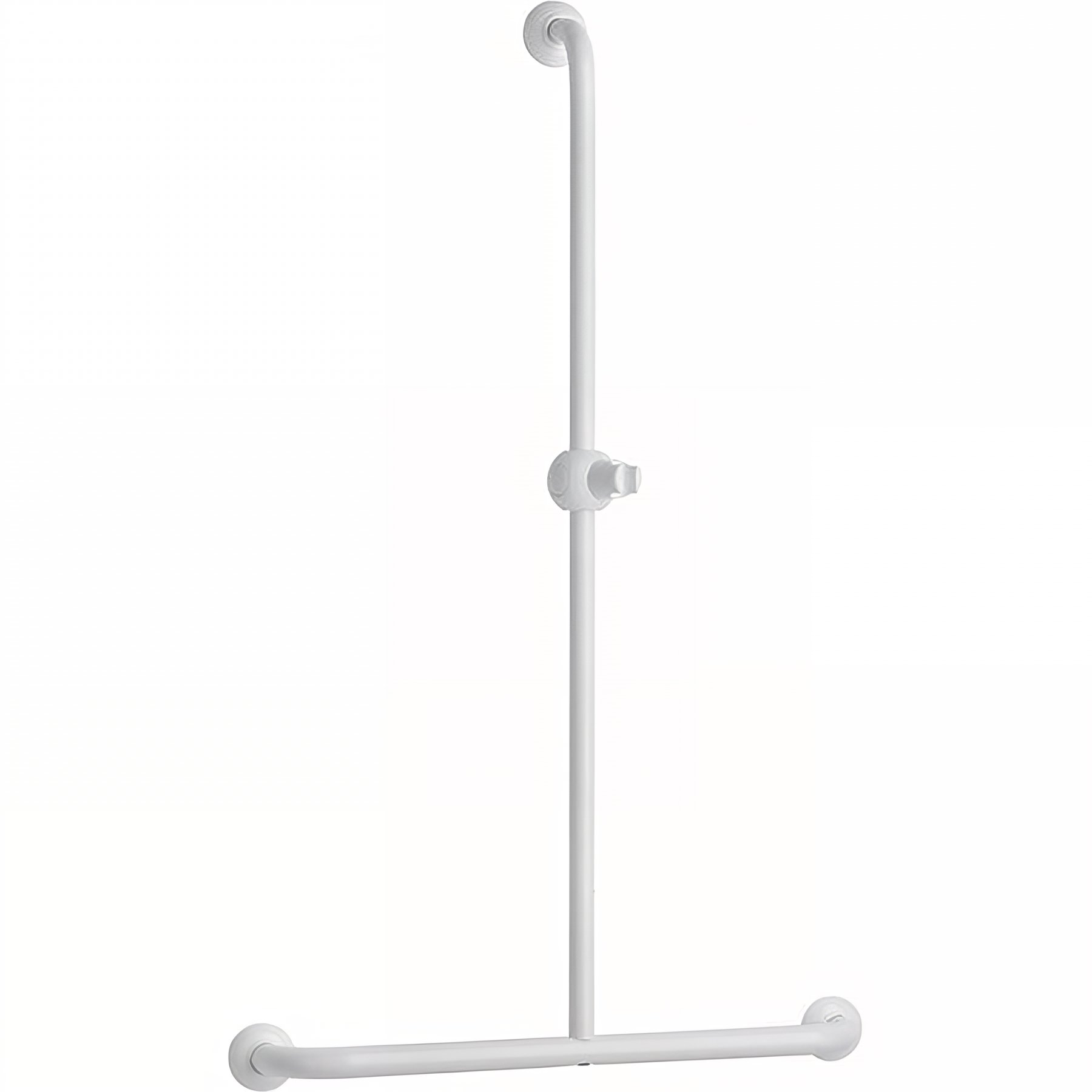 Barre PMR d'appui normes handicapé Gamme PRO PELLET 600 x longueur 1,00m avec support douchette alu blanc Ø 30 mm