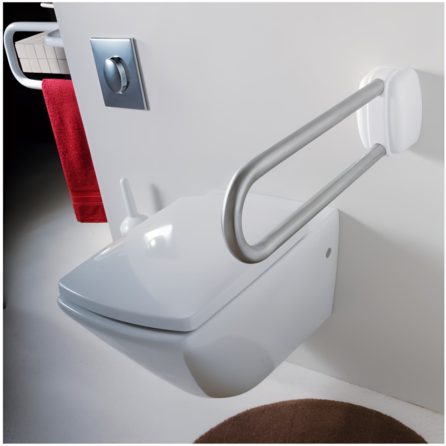 Barre PMR relevable normes handicapé Gamme PRO PELLET longueur 60cm tube inox brossé Ø 30 mm fixations invisibles