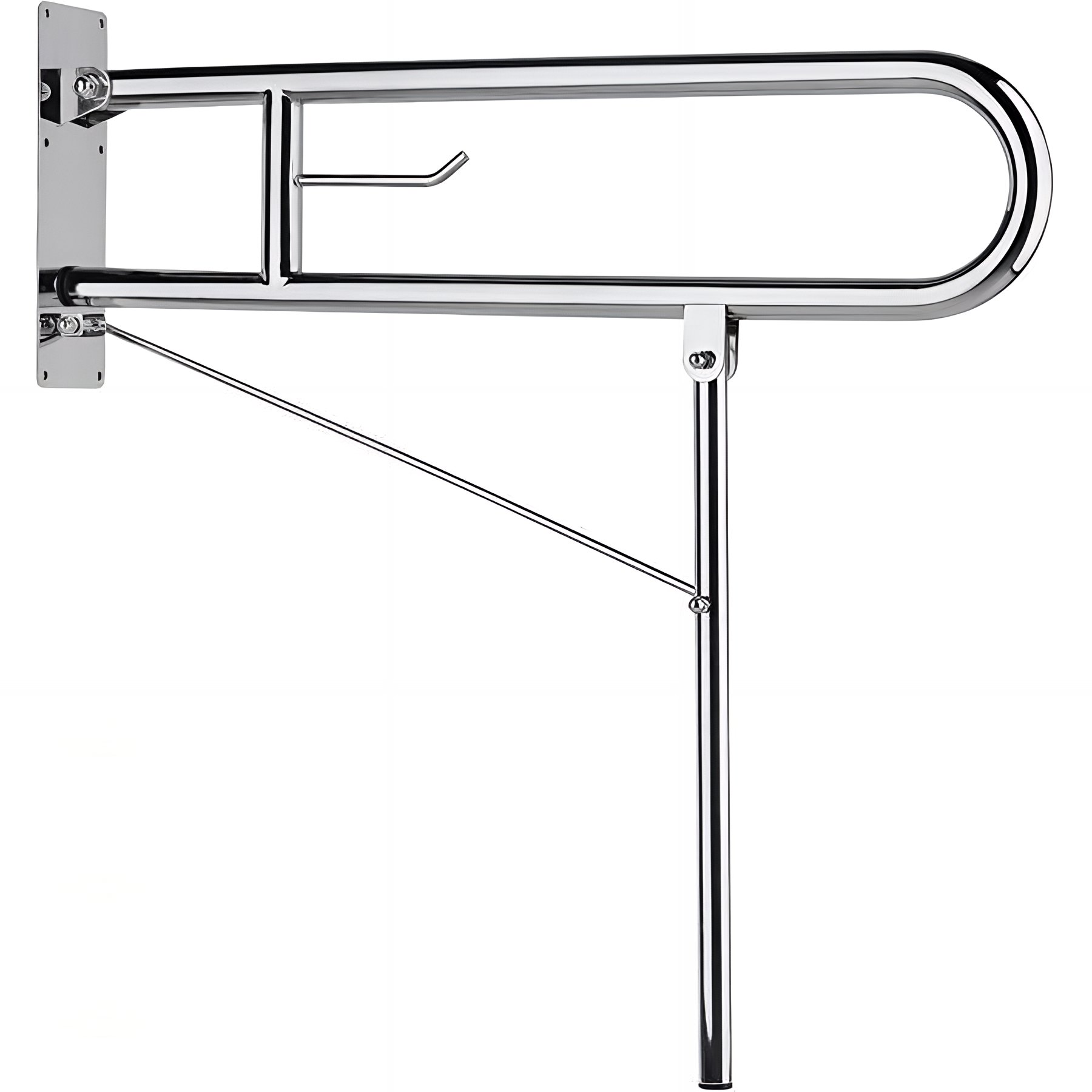 Barre PMR relevable normes handicapé Gamme PRO PELLET longueur 80cm avec béquille tube inox poli brillant Ø 32 mm