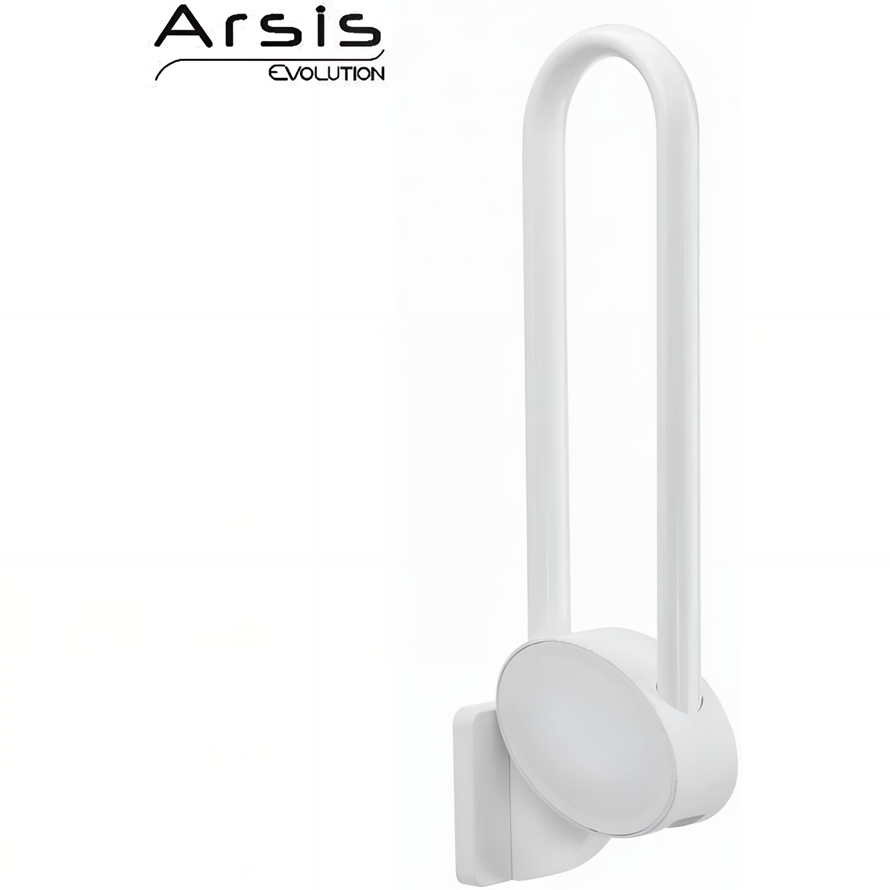 Barre PMR relevable normes handicapé Gamme PRO PELLET longueur 60cm tube aluminium blanc Ø 38 x 25 mm fixations invisibles