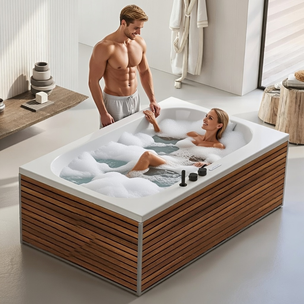 Baignoire droite d'exception KINÉDO BOSSANOVA 185x120 tête bain à droite sur châssis métallique