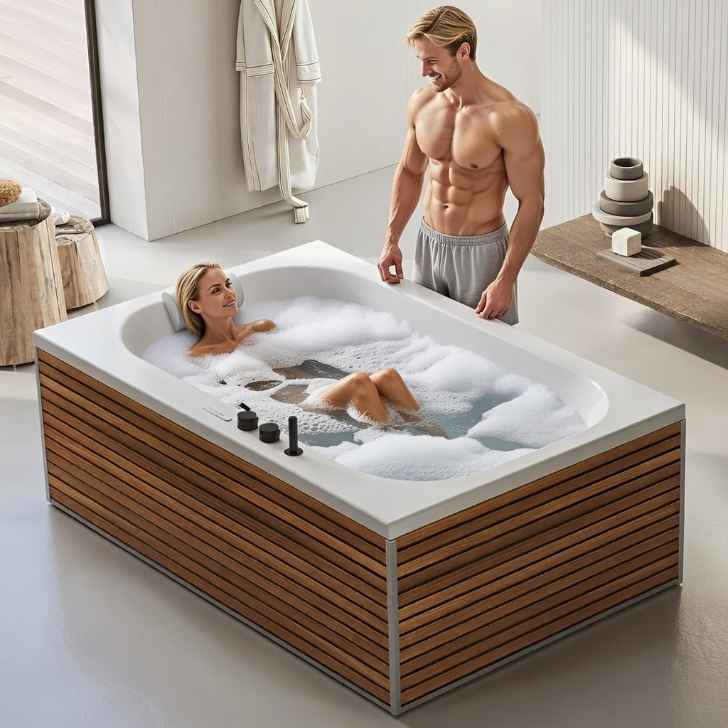 Baignoire droite d'exception KINÉDO BOSSANOVA 185x120 tête bain à gauche sur châssis métallique
