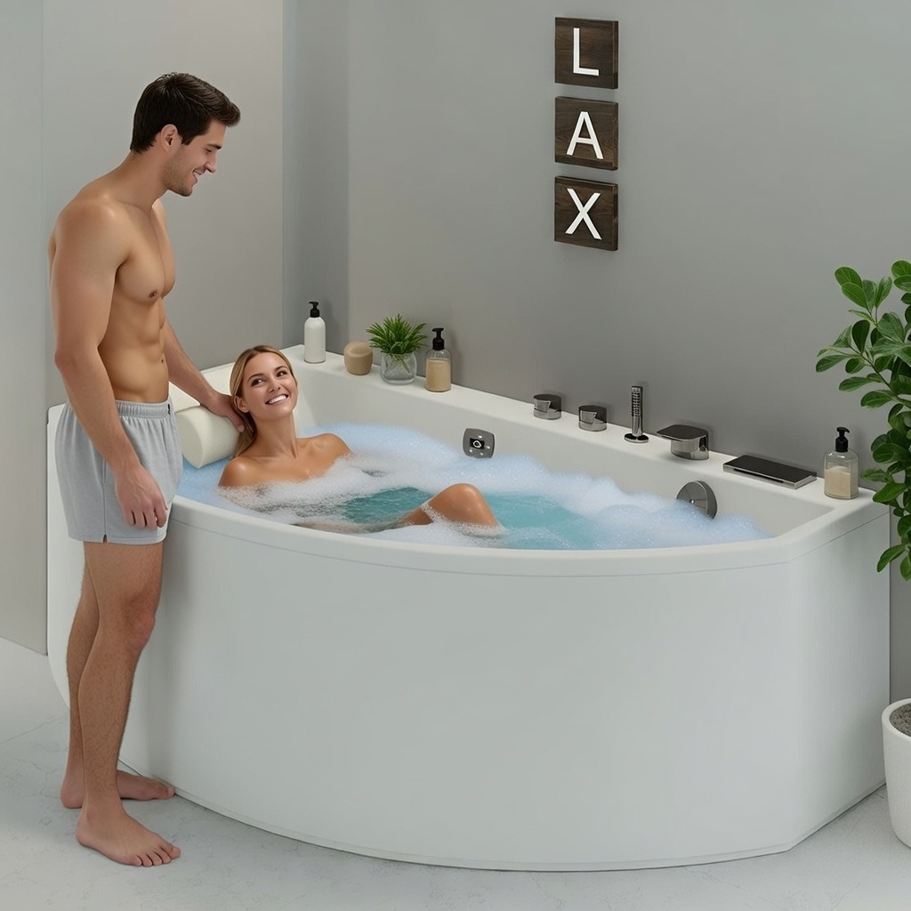 Baignoire balnéo droite KINÉDO CONGA 160x90 système balnéo hydromassant professionnel AIR HOTEL tête bain à gauche