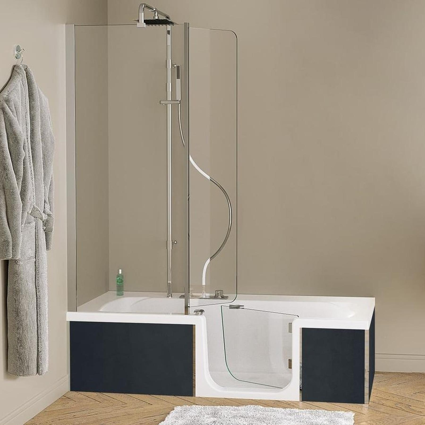 Baignoire à porte PMR DUO Pack Design 2 170x75 pose en angle espace douche à droite tête bain à gauche tablier inclus