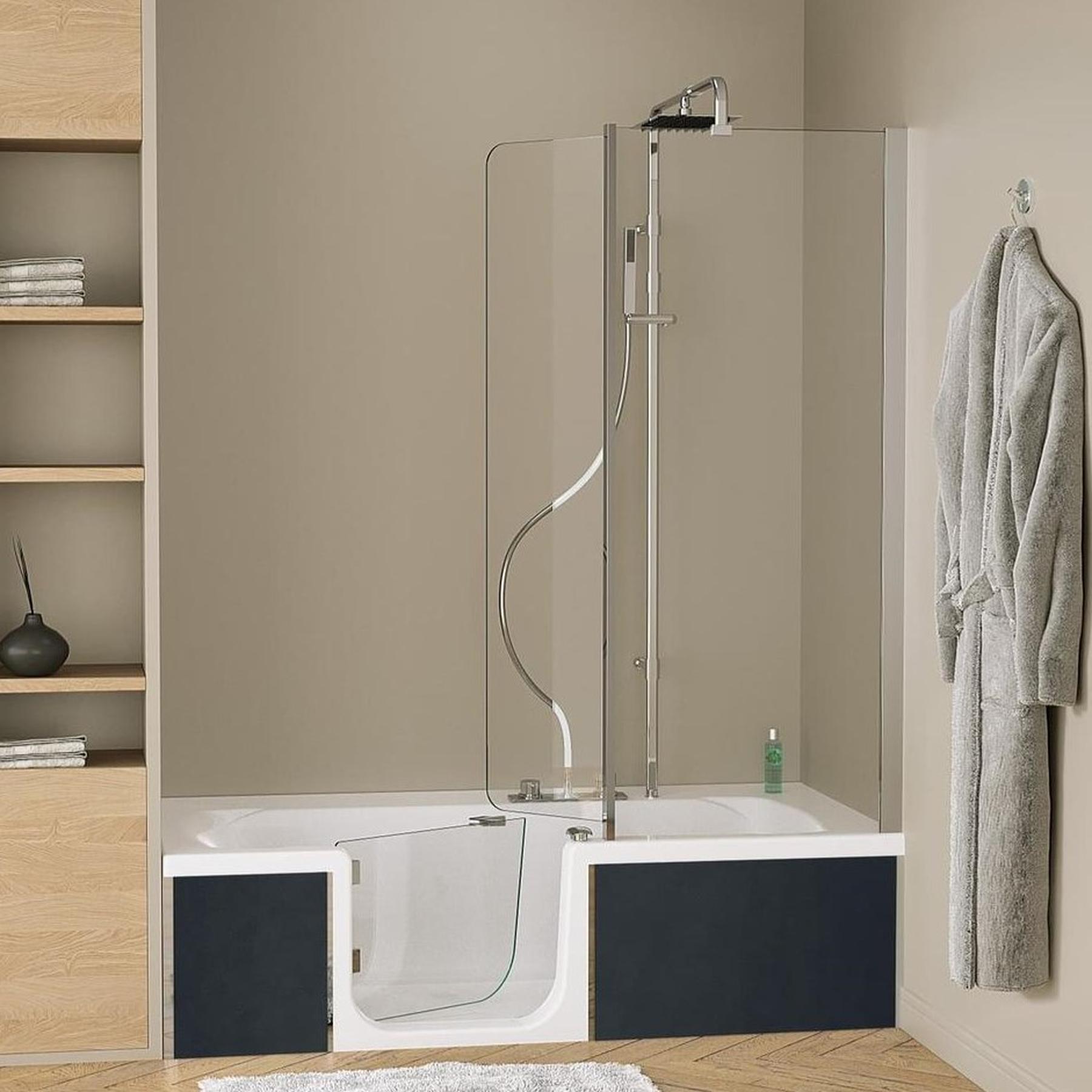 Baignoire à porte PMR DUO Pack Design 2 160x75 pose en angle espace douche à gauche tête à droite tablier inclus