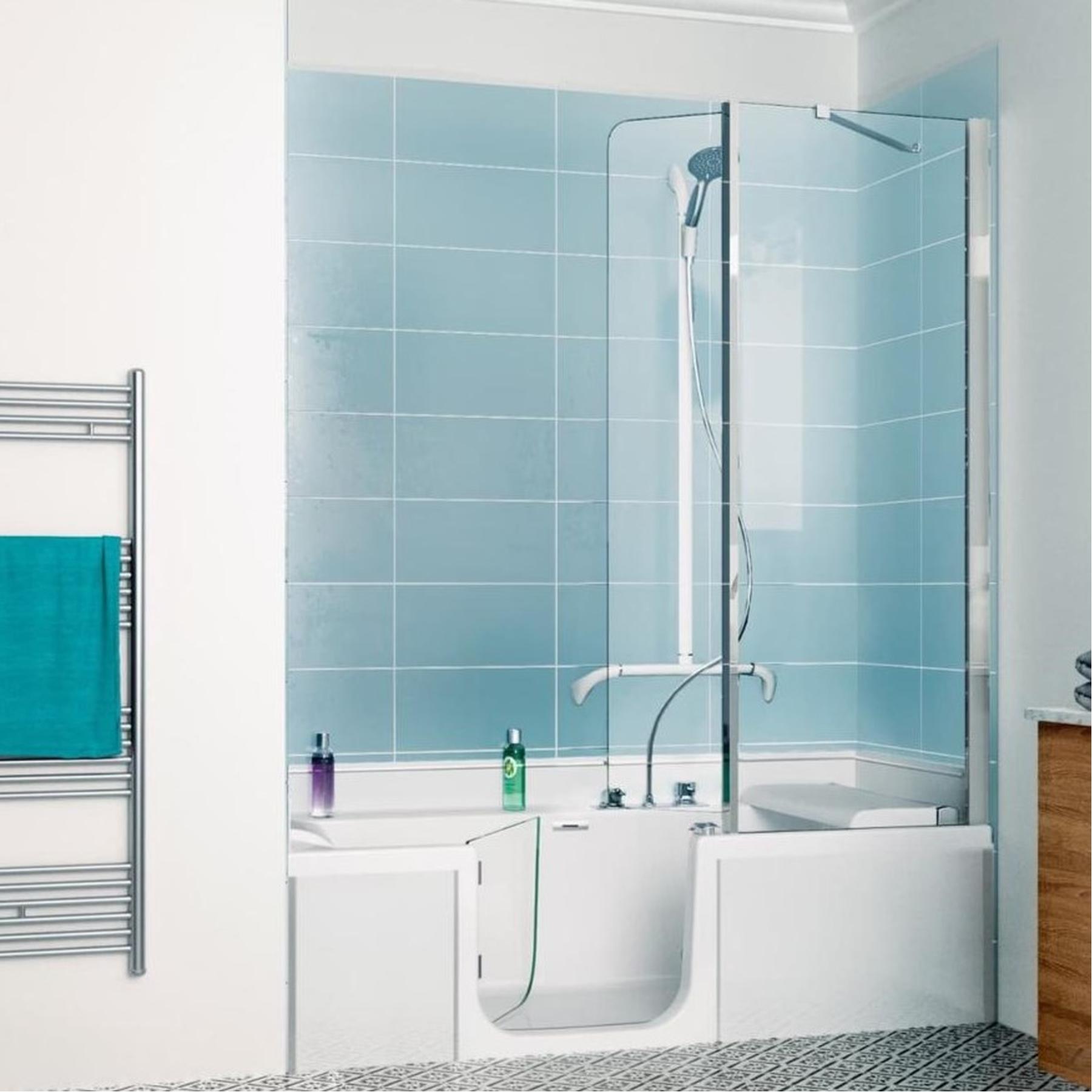 Baignoire à porte PMR DUO Pack Sérénité Plus 170x75 pose en niche espace douche à gauche tête à droite