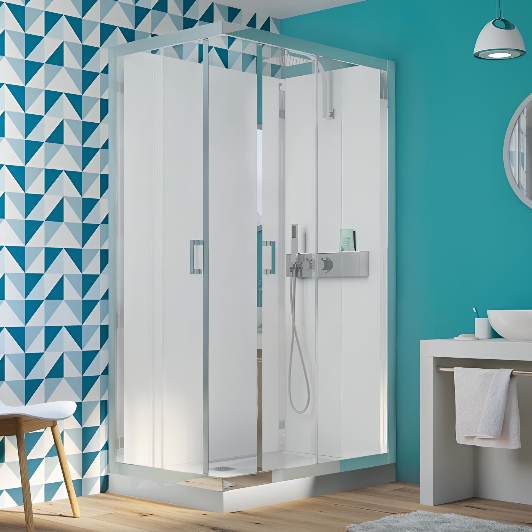 Cabine de douche d'angle KINEDO EDEN+ 120x90 hauteur du receveur de douche 18cm 2 portes coulissantes cabine de douche fabriquée en France