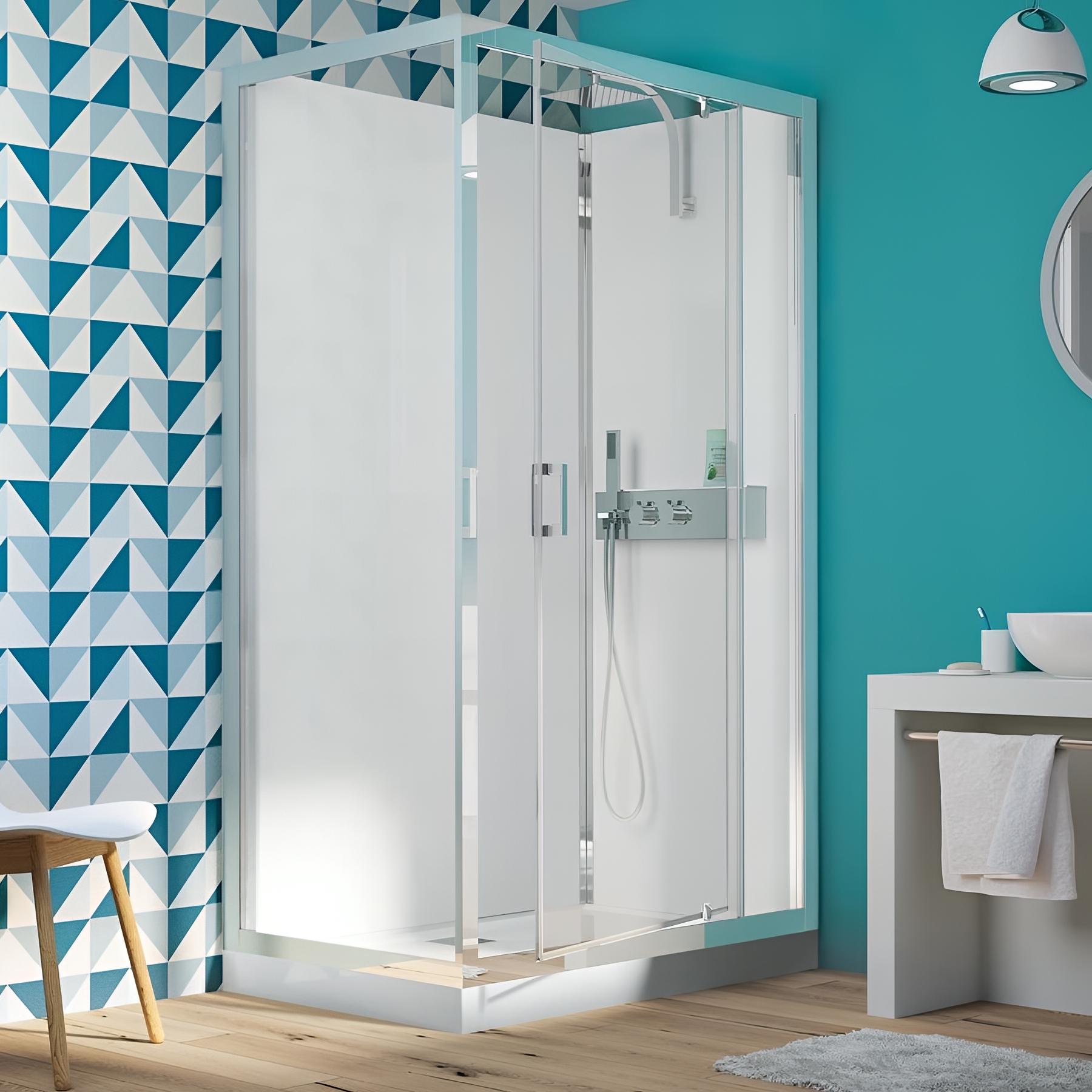 Cabine de douche d'angle KINEDO EDEN+ 100x80 hauteur du receveur de douche 9cm 1 porte pivotante cabine de douche fabriquée en France