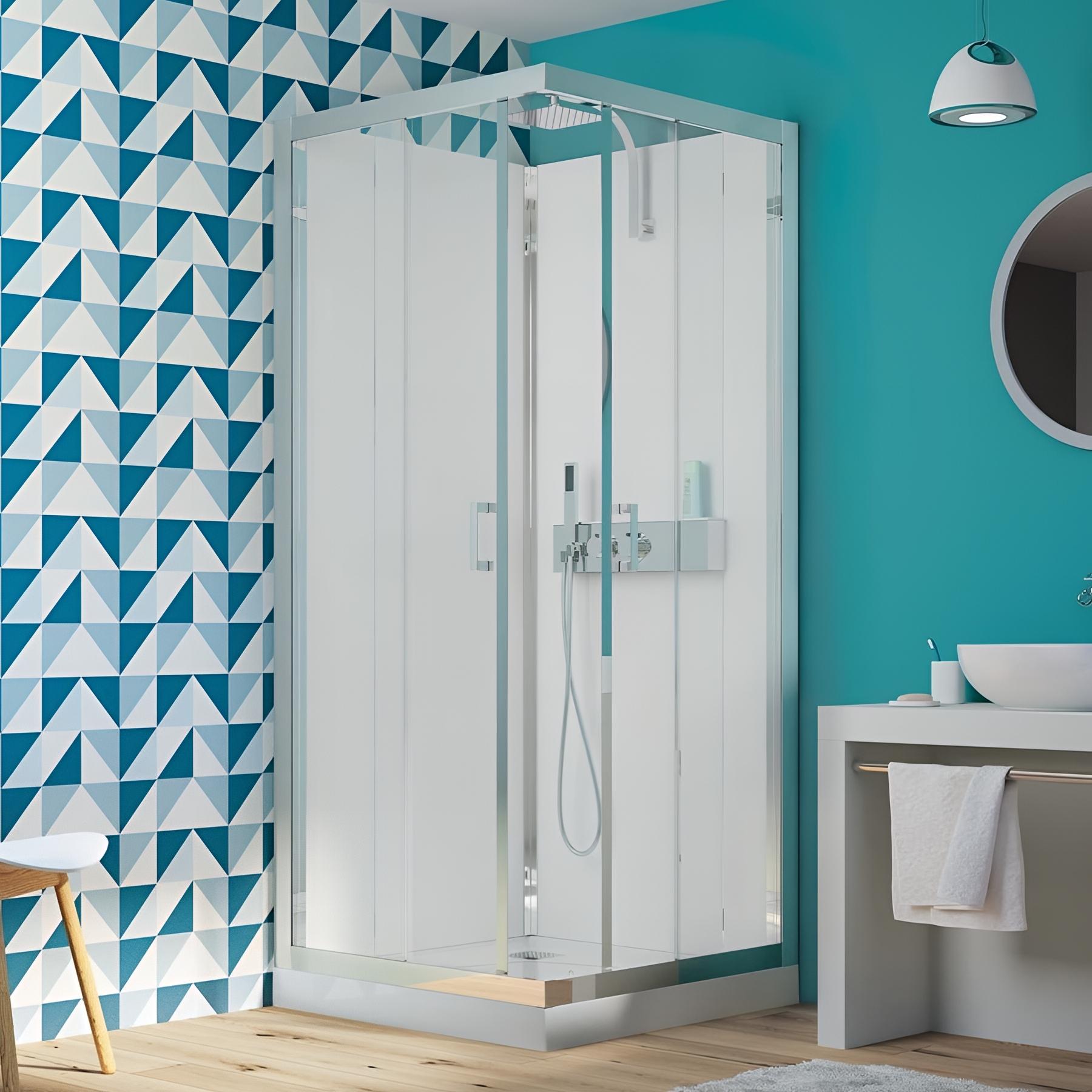 Cabine de douche d'angle KINEDO EDEN+ 80x80 hauteur du receveur de douche 9cm 2 portes coulissantes cabine de douche fabriquée en France