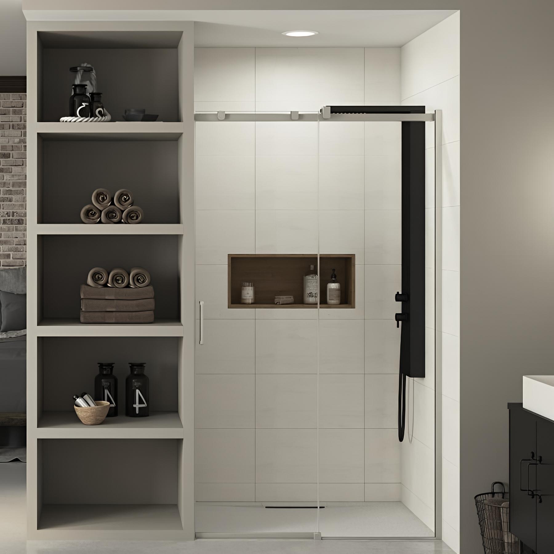 Paroi de douche coulissante et 1 fixe Kinedo EKINOX L1,00m H 2,07 m inox brossé charnière à droite