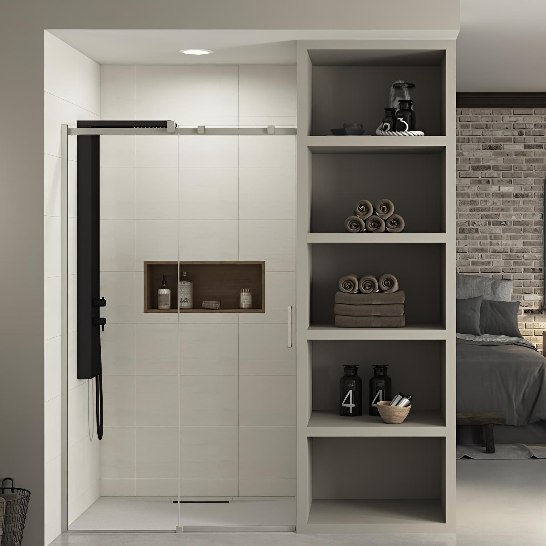 Paroi de douche coulissante et 1 fixe Kinedo EKINOX L1,00m H 2,07 m inox brossé charnière à gauche