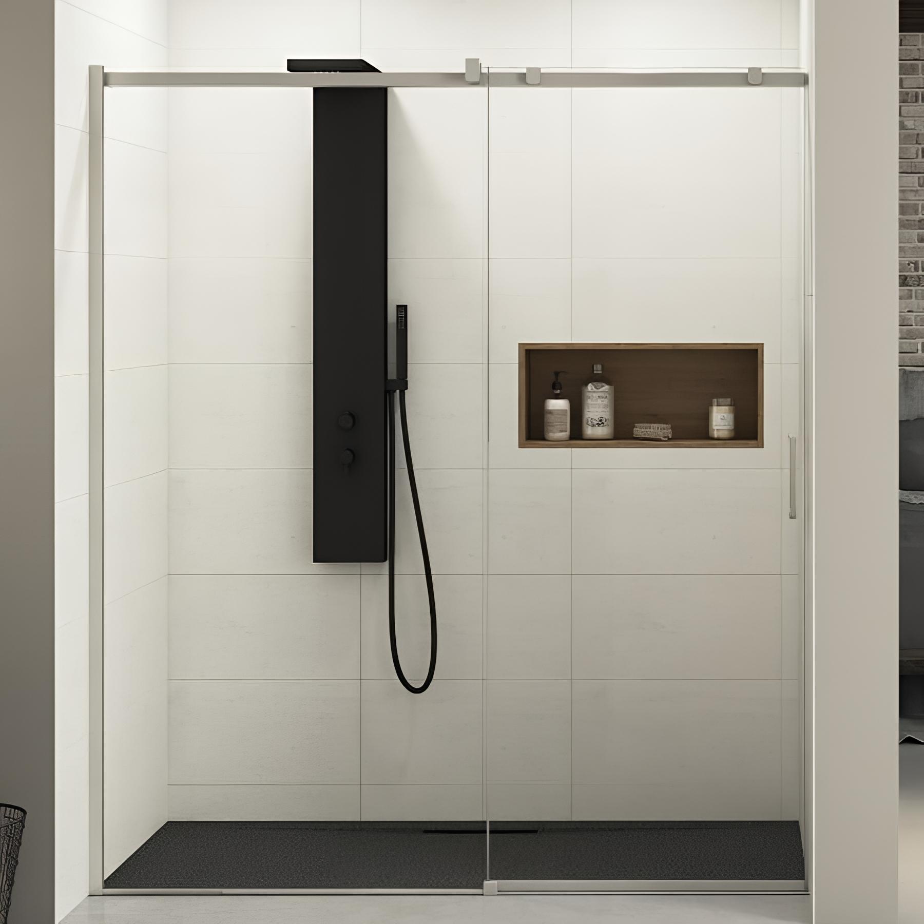 Paroi de douche coulissante et 1 fixe Kinedo EKINOX L 1,60 m H 2,07 m inox brossé charnière à gauche