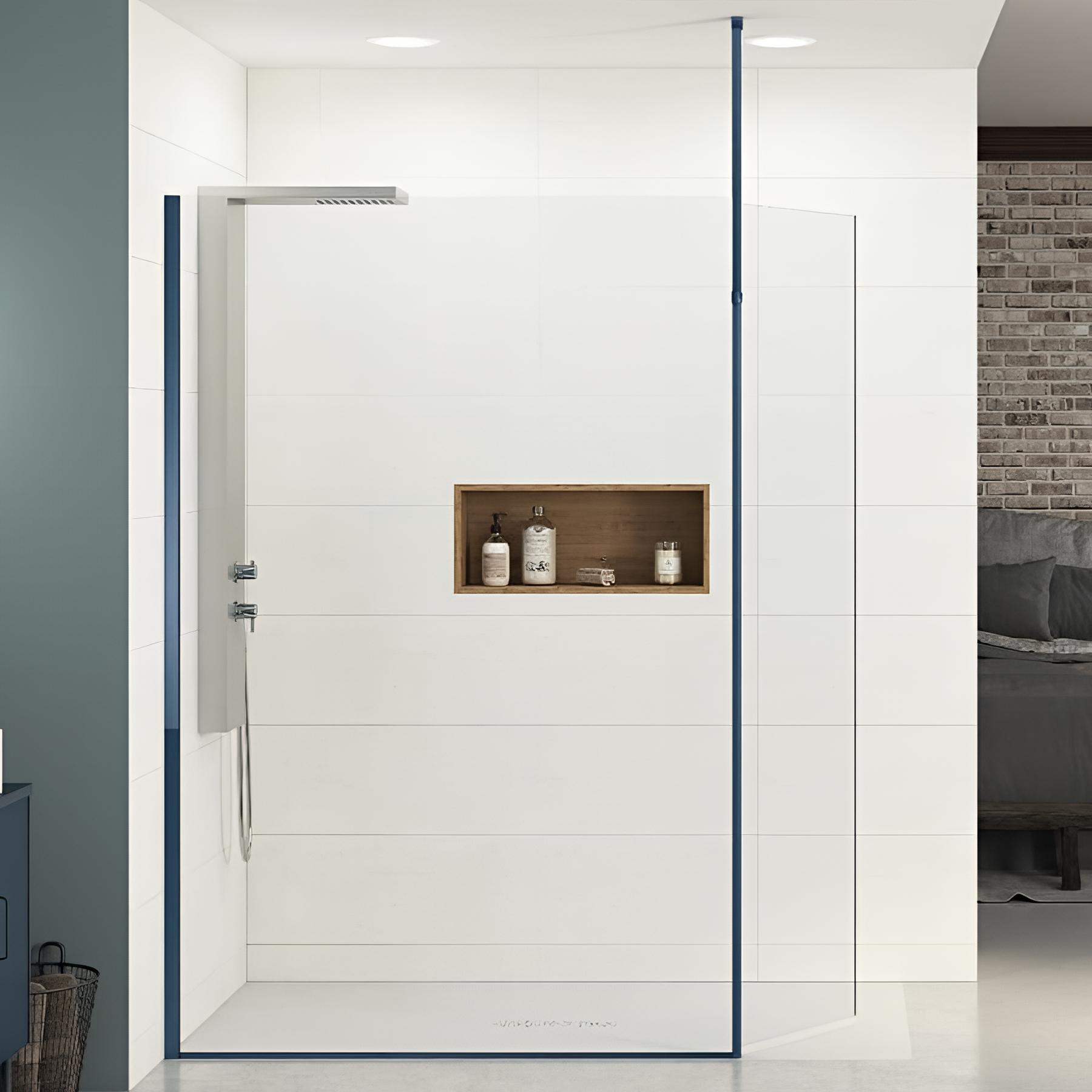 Paroi de douche Kinedo EKINOX Duo 1,40 m H 2,07 m kobalt charnière à gauche et mât