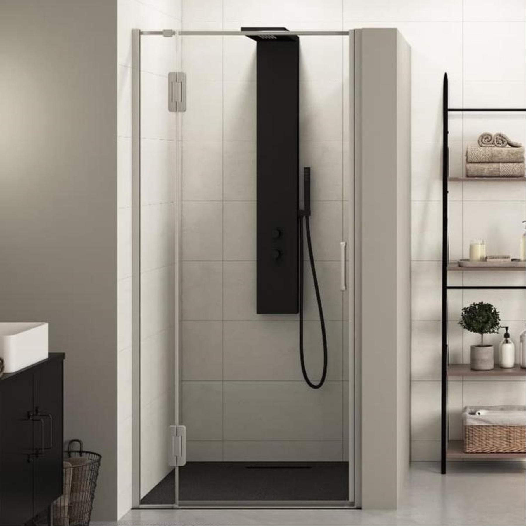 Porte de douche Kinedo EKINOX L 90 cm H 2,07 m inox charnière et paroi fixe à gauche