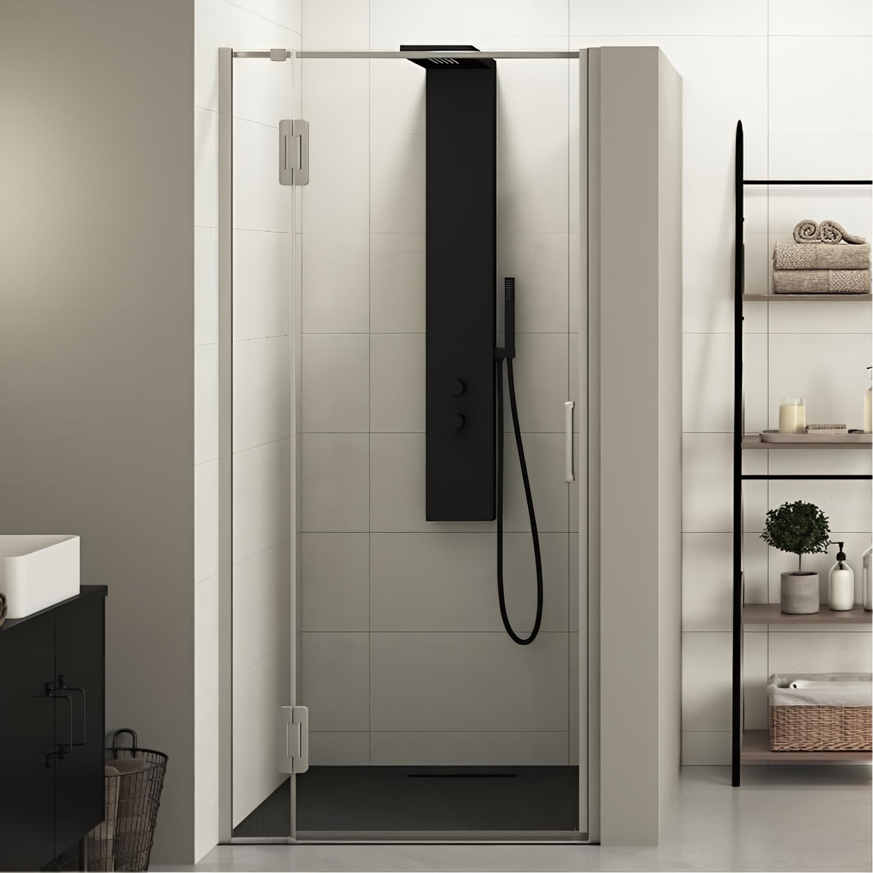 Porte de douche Kinedo EKINOX L 90cm H 2,07 m inox charnière et paroi fixe à gauche