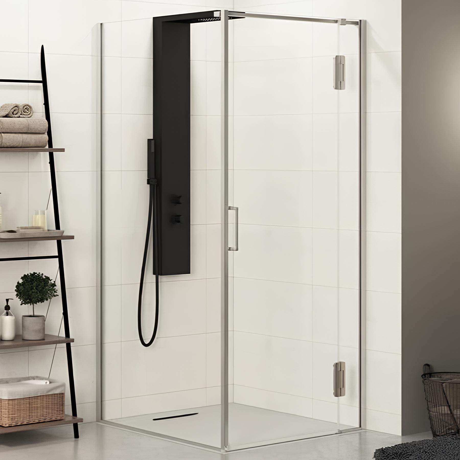 Porte de douche pivotante Kinedo EKINOX (à coupler avec fixe EKINOX) L1,20m H 2,07 m inox charnière à droite