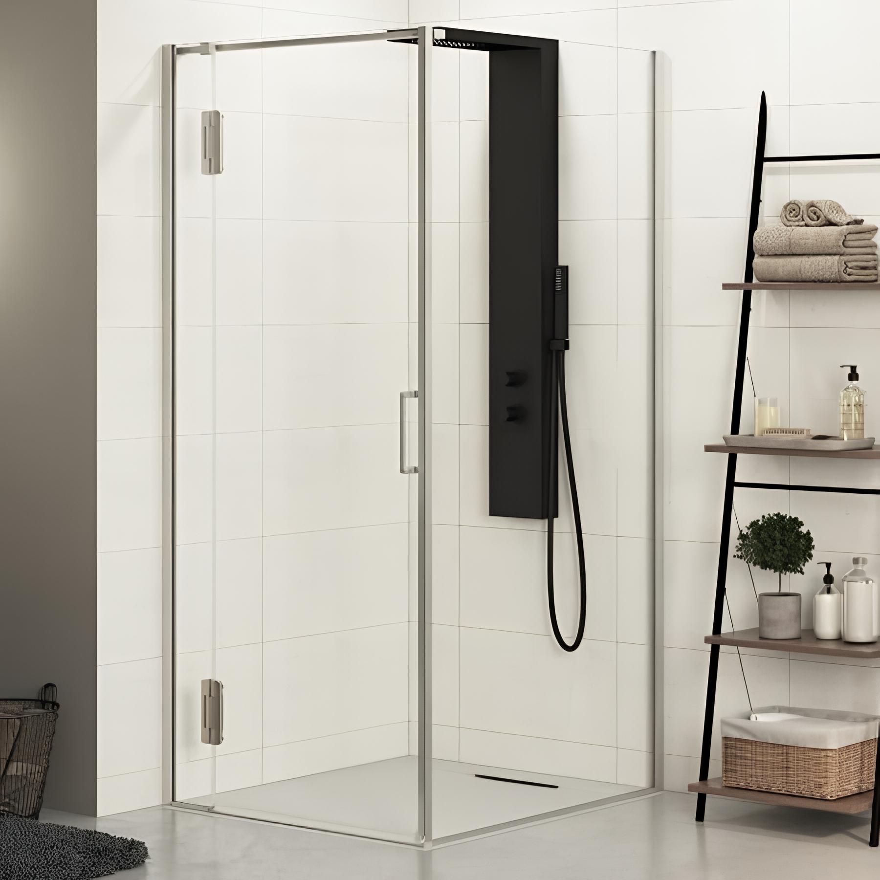 Porte de douche pivotante Kinedo EKINOX (à coupler avec fixe EKINOX) L1,20m H 2,07 m inox charnière à gauche