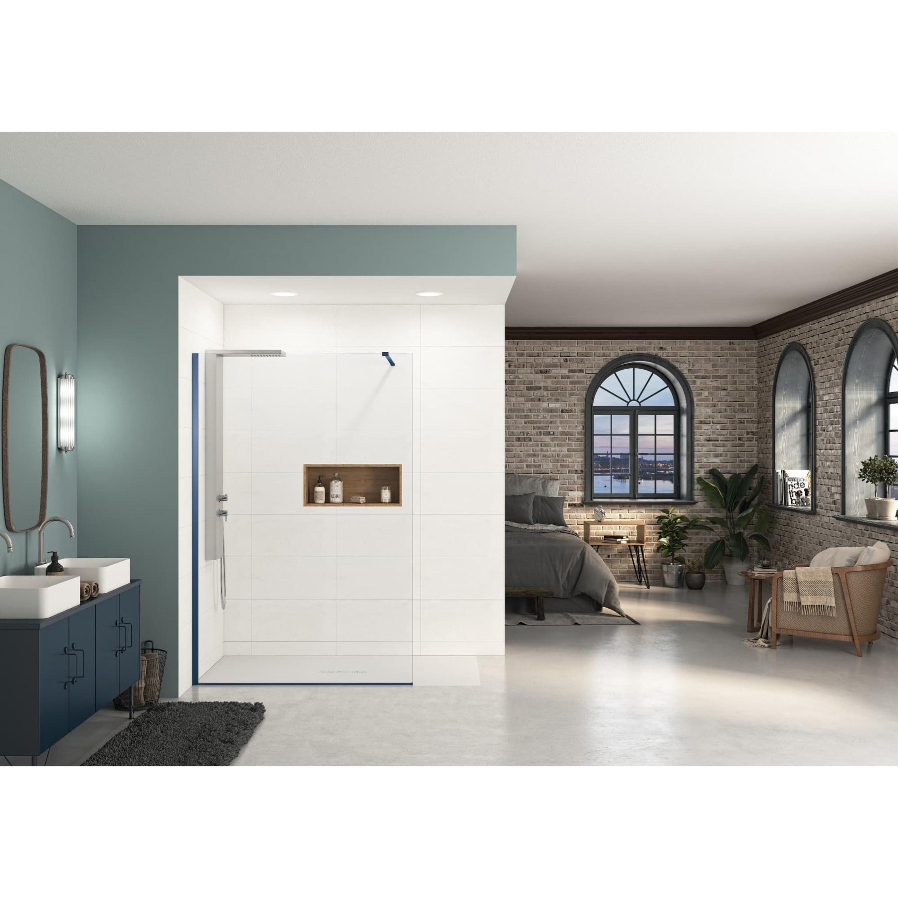 Paroi de douche fixe Kinedo EKINOX Solo L 70cm H 2,07 m bleu kobalt brossé barre haute