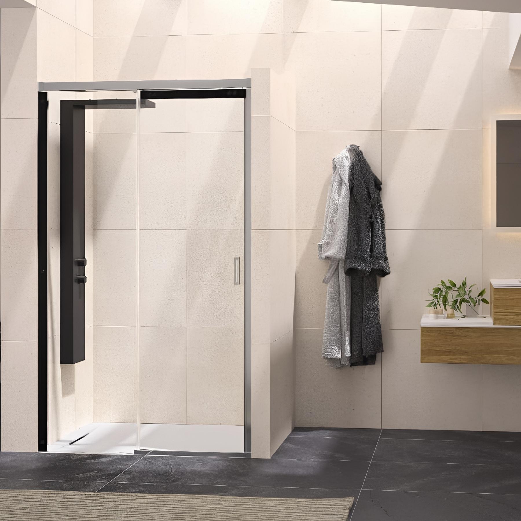 Paroi avec 1 volet coulissant et retour fixe kinedo Flat C 120 - partie fixe à gauche