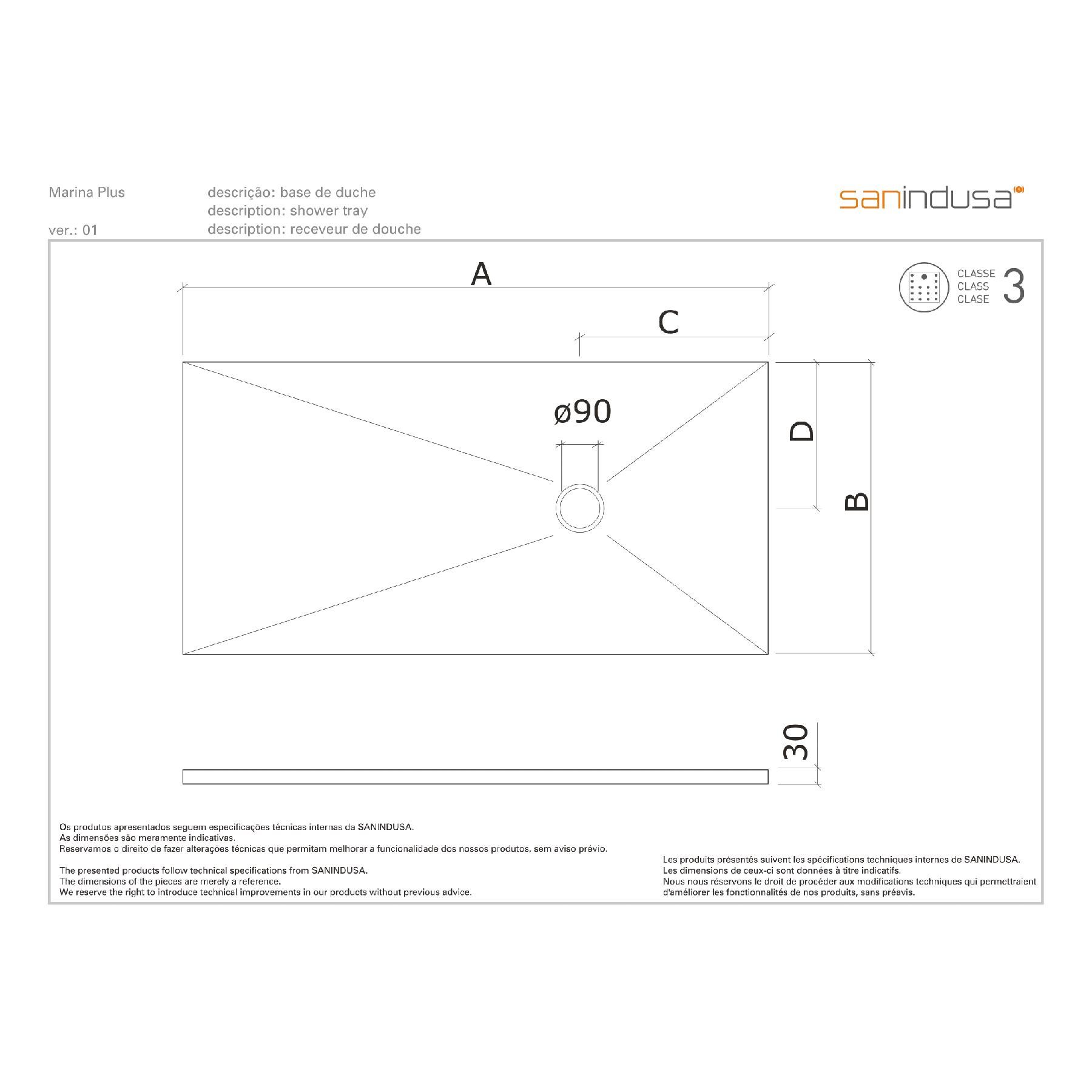 Receveur de douche à poser extra-plat épaisseur 30mm en pierre naturelle SANINDUSA STONIT Marina Plus 120x90 antidérapant naturel classé C3 beige