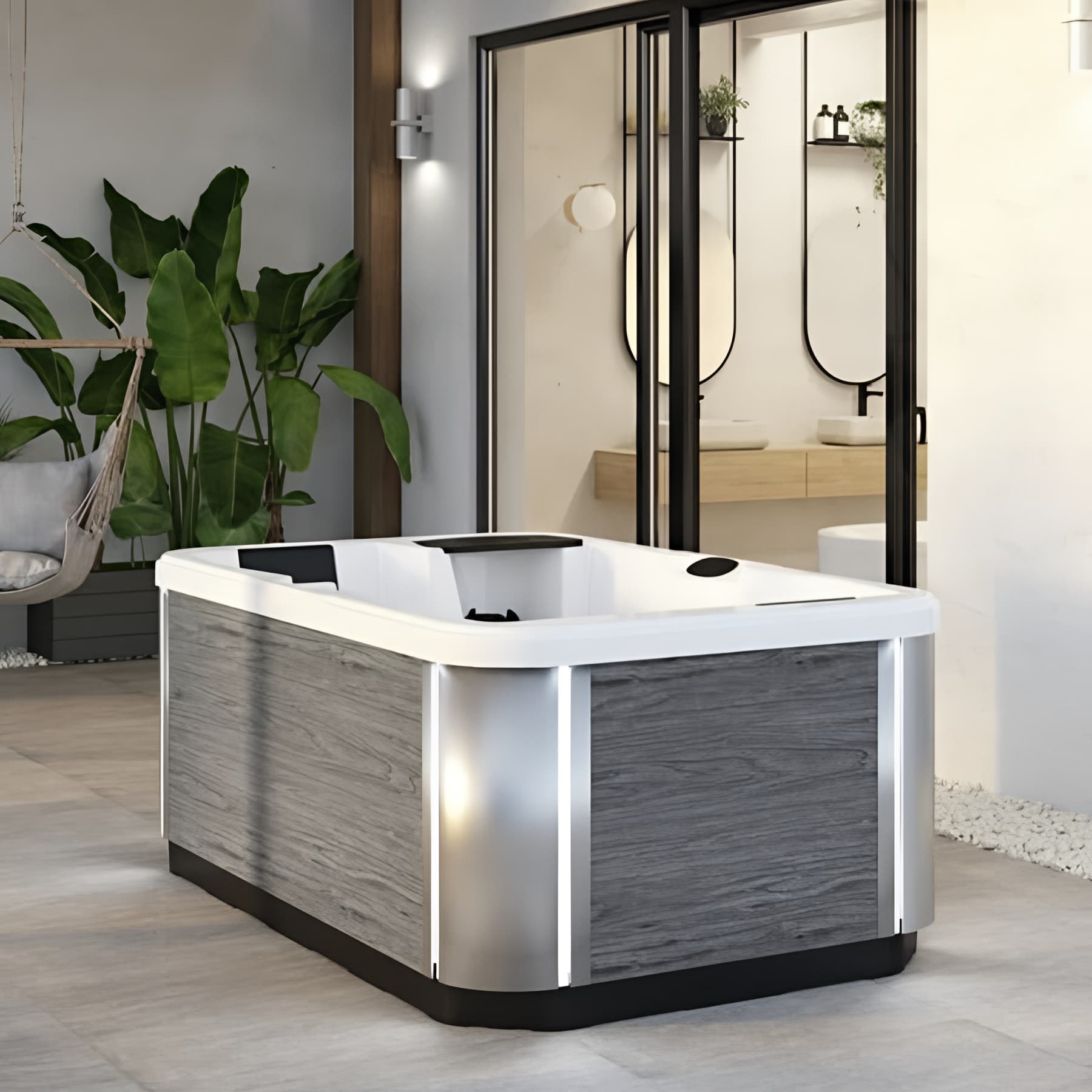 Happy Spa 2 places coque blanche livré avec tablier BOIS couverture thermique et chromothérapie