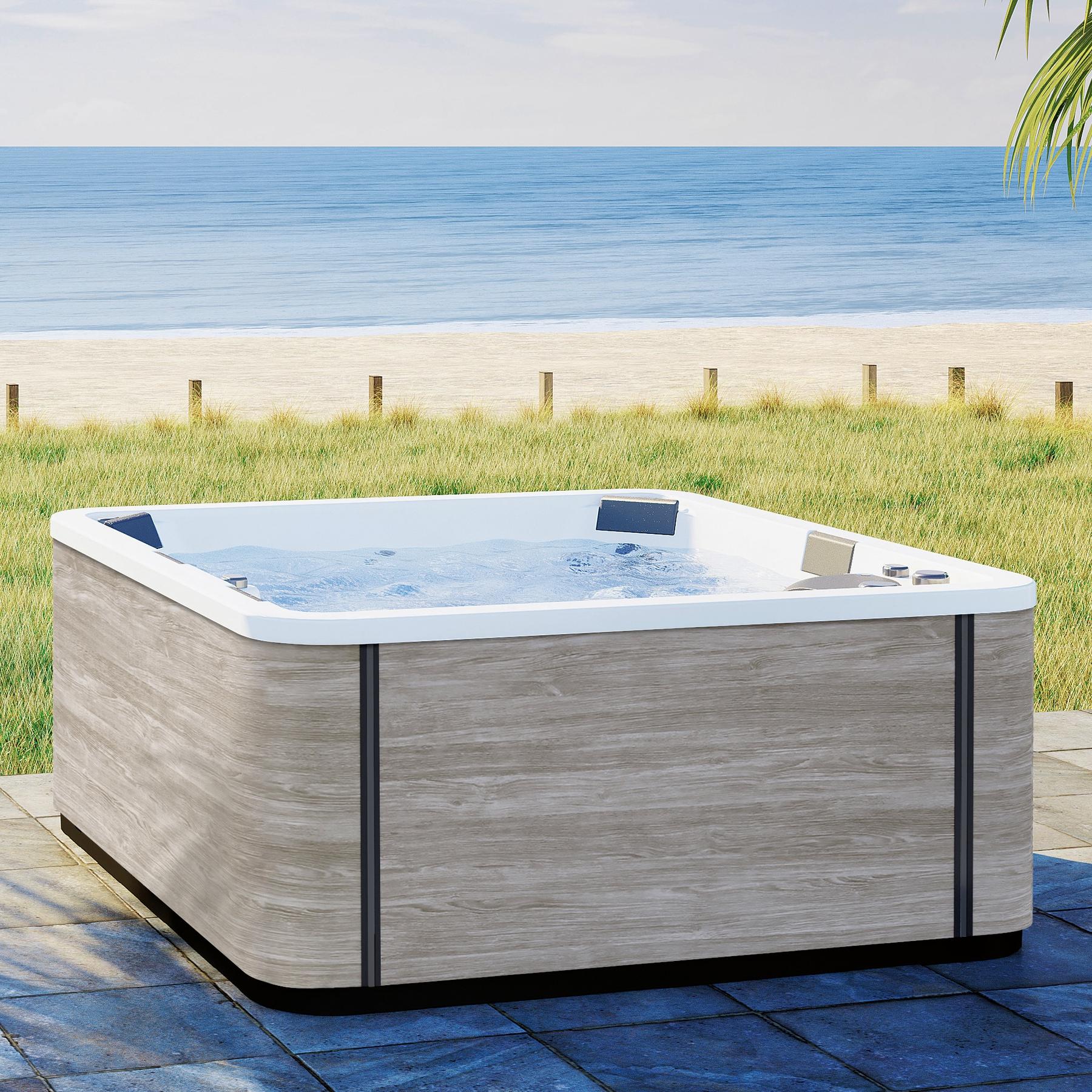 Happy Spa4  5 places coque blanche livré avec tablier BOIS FONCE couverture thermique et chromothérapie