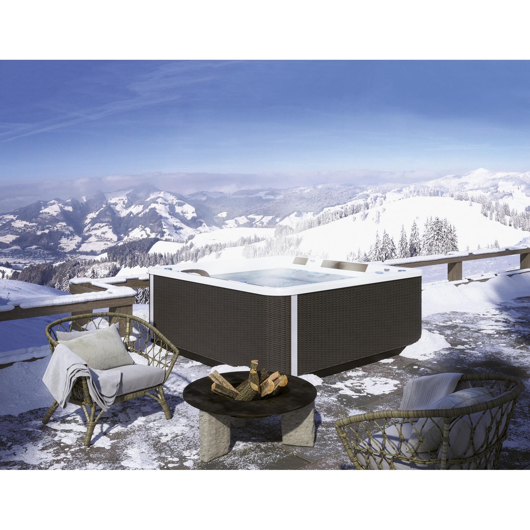 Happy Spa 6 places coque blanche livré avec tablier BOIS FONCE couverture thermique et chromothérapie